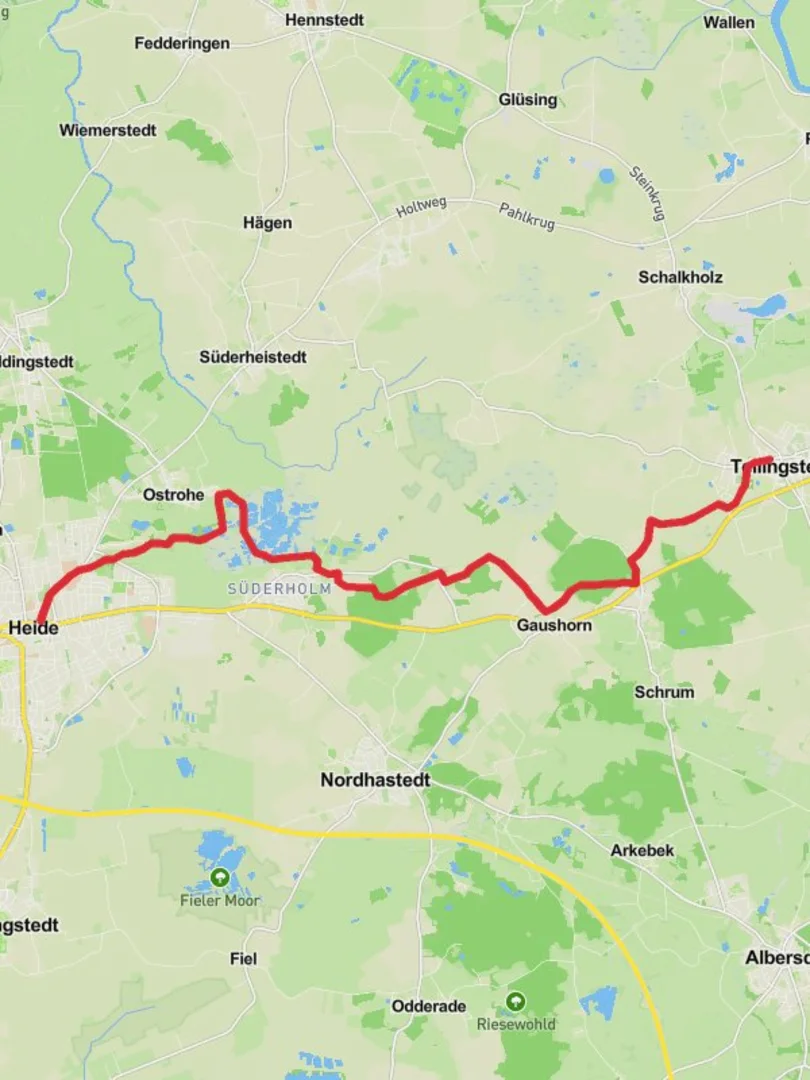 An image depicting the trail Heide to Tellingstedt Walk and its surrounding area.