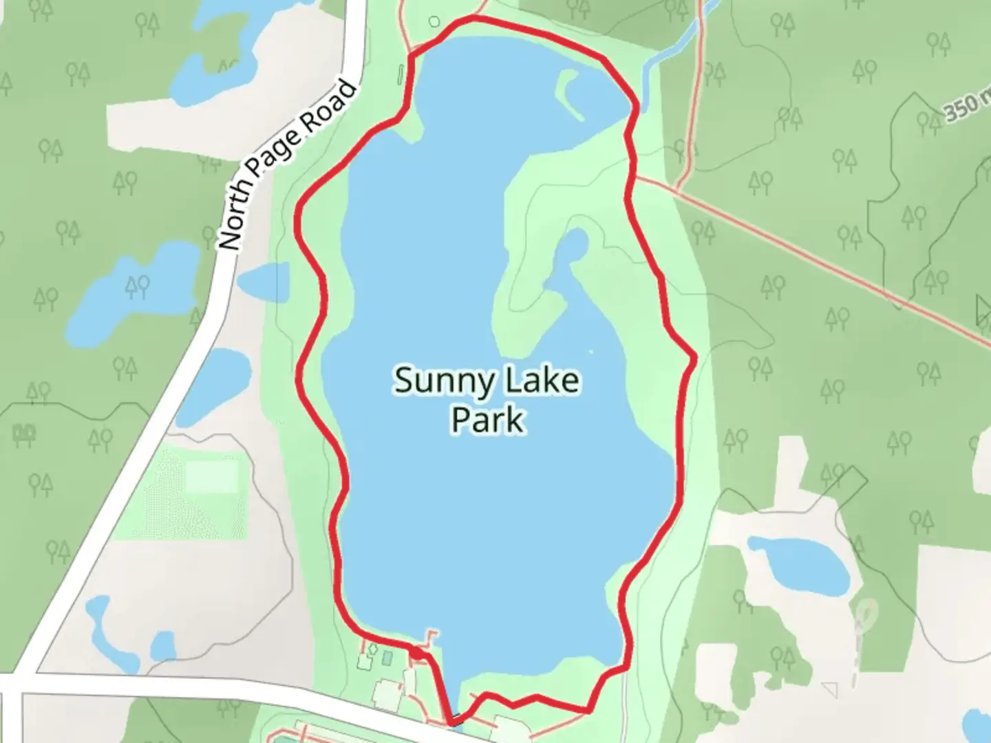 An image depicting the trail Sunny Lake Loop and its surrounding area.