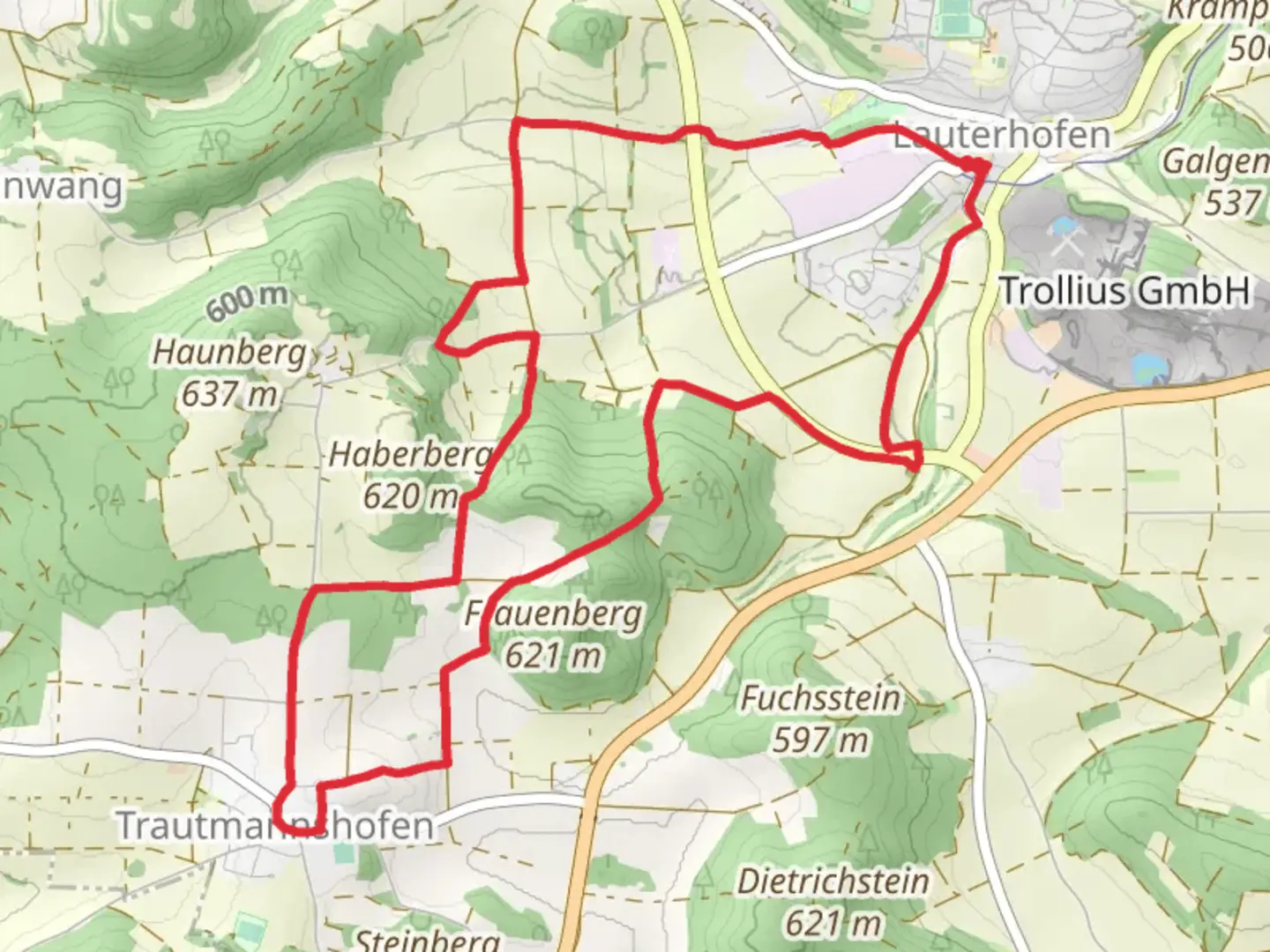 An image depicting the trail Rundweg Lauterhofen LTH5 and its surrounding area.