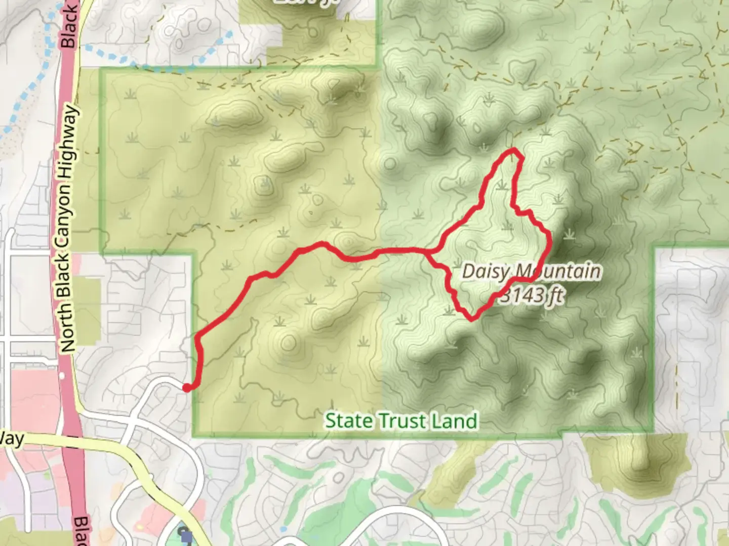An image depicting the trail Daisy Mountain Loop Trail and its surrounding area.
