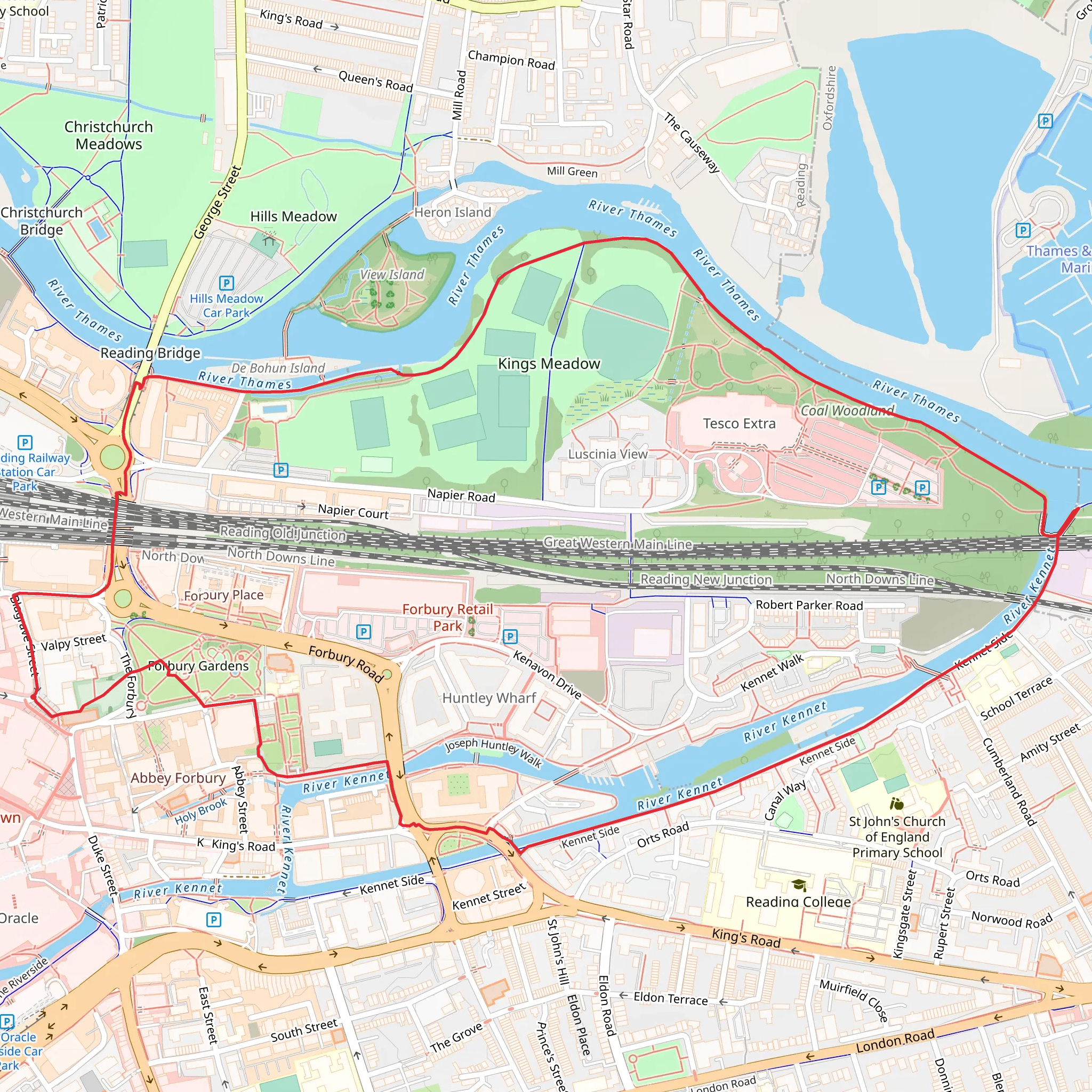 King's Meadow and River Thames Loop - Reading mobile static map