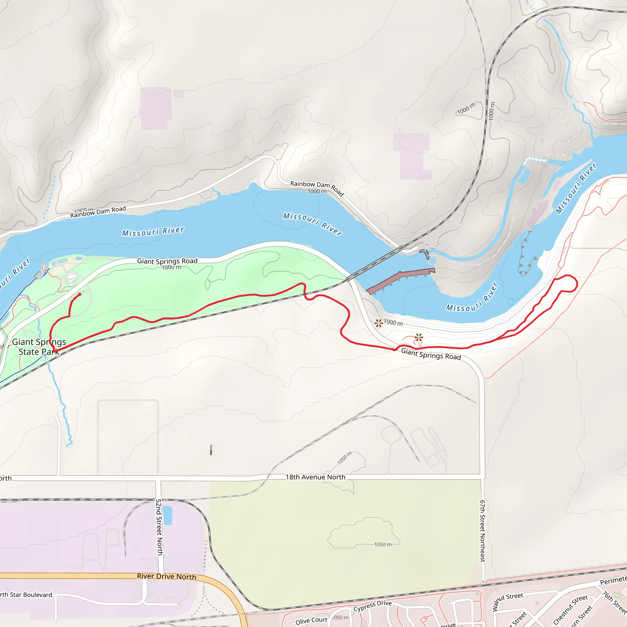 Giant Springs State Park - Rivers Edge Trail mobile static map