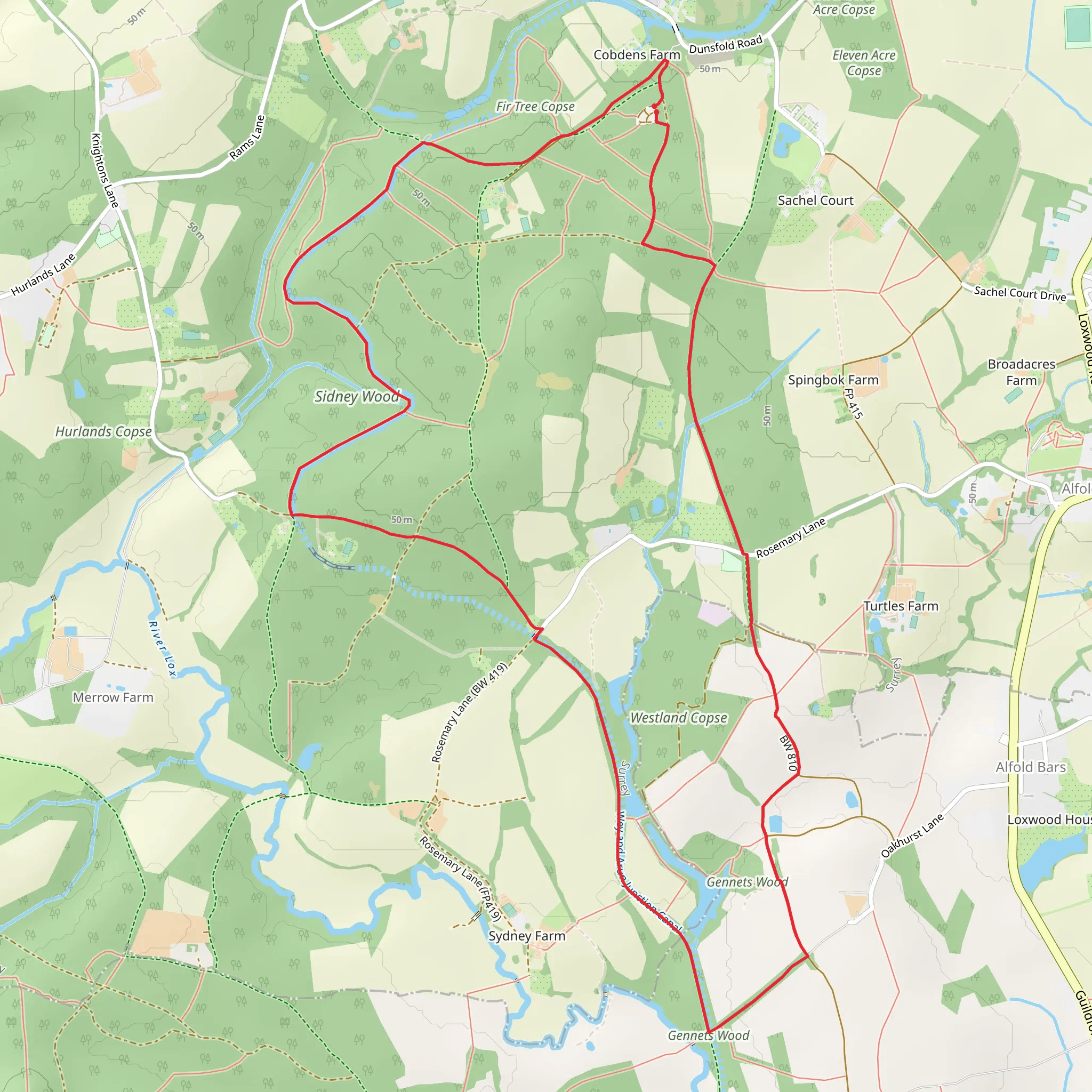 Sidney Wood, Westland Copse and Gennets Wood Loop mobile static map