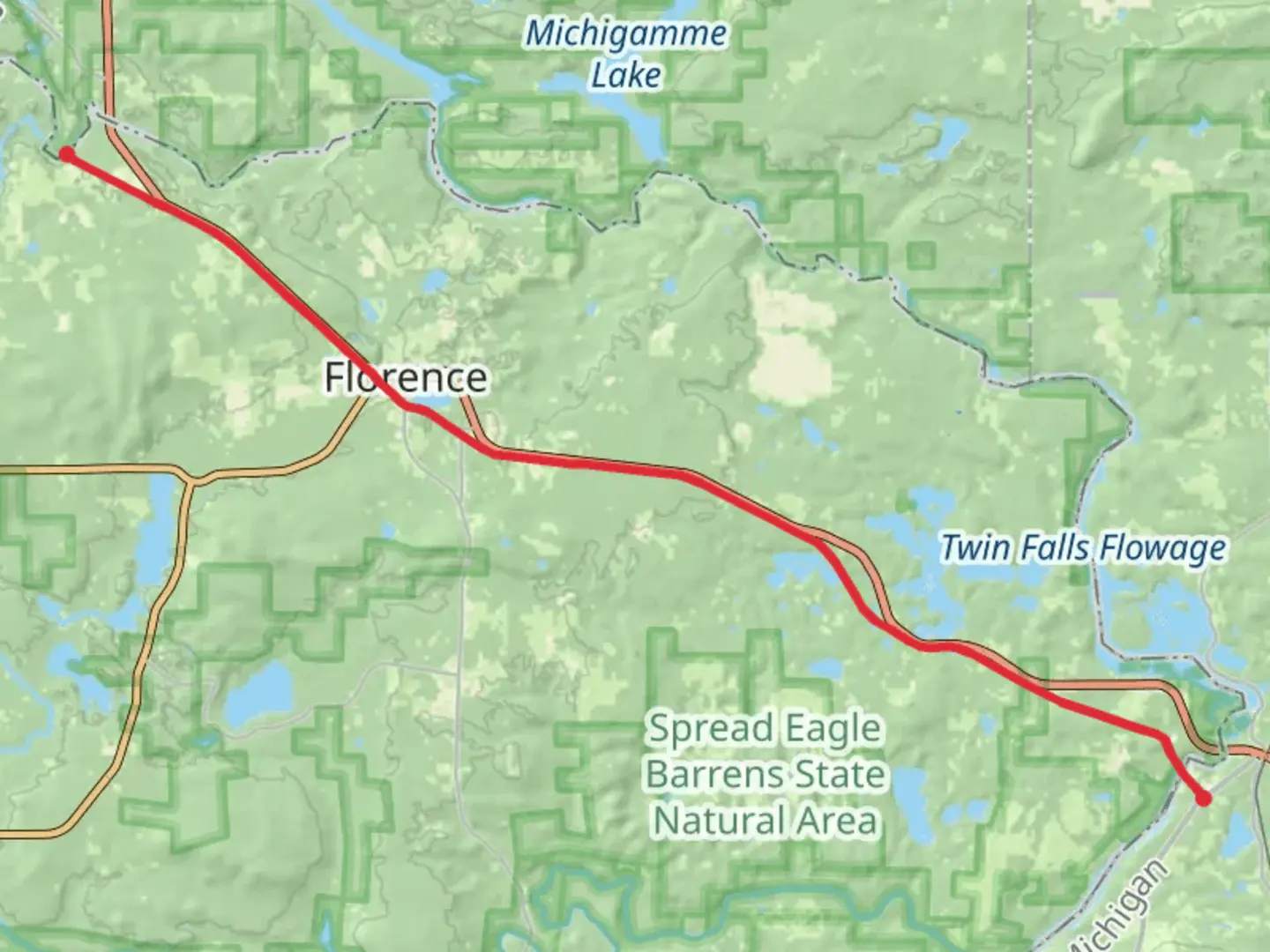 An image depicting the trail Spread Eagle Outlet and its surrounding area.
