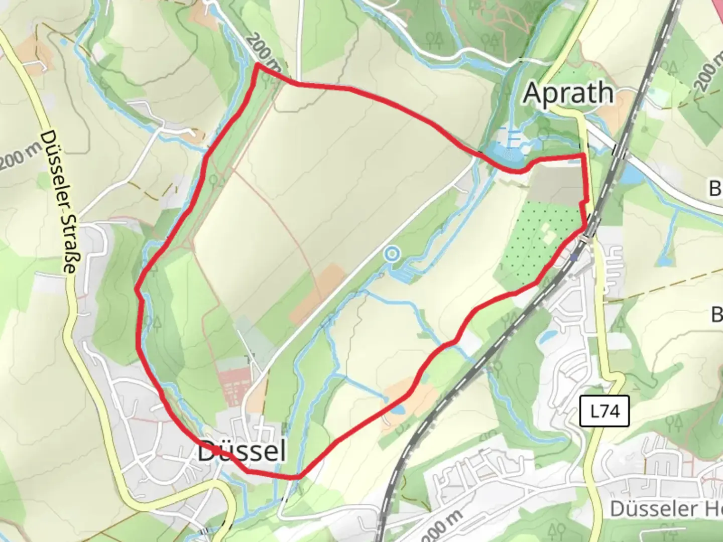 An image depicting the trail Aprather Mühlenteich Loop via Neanderland Steig - Düssel and its surrounding area.