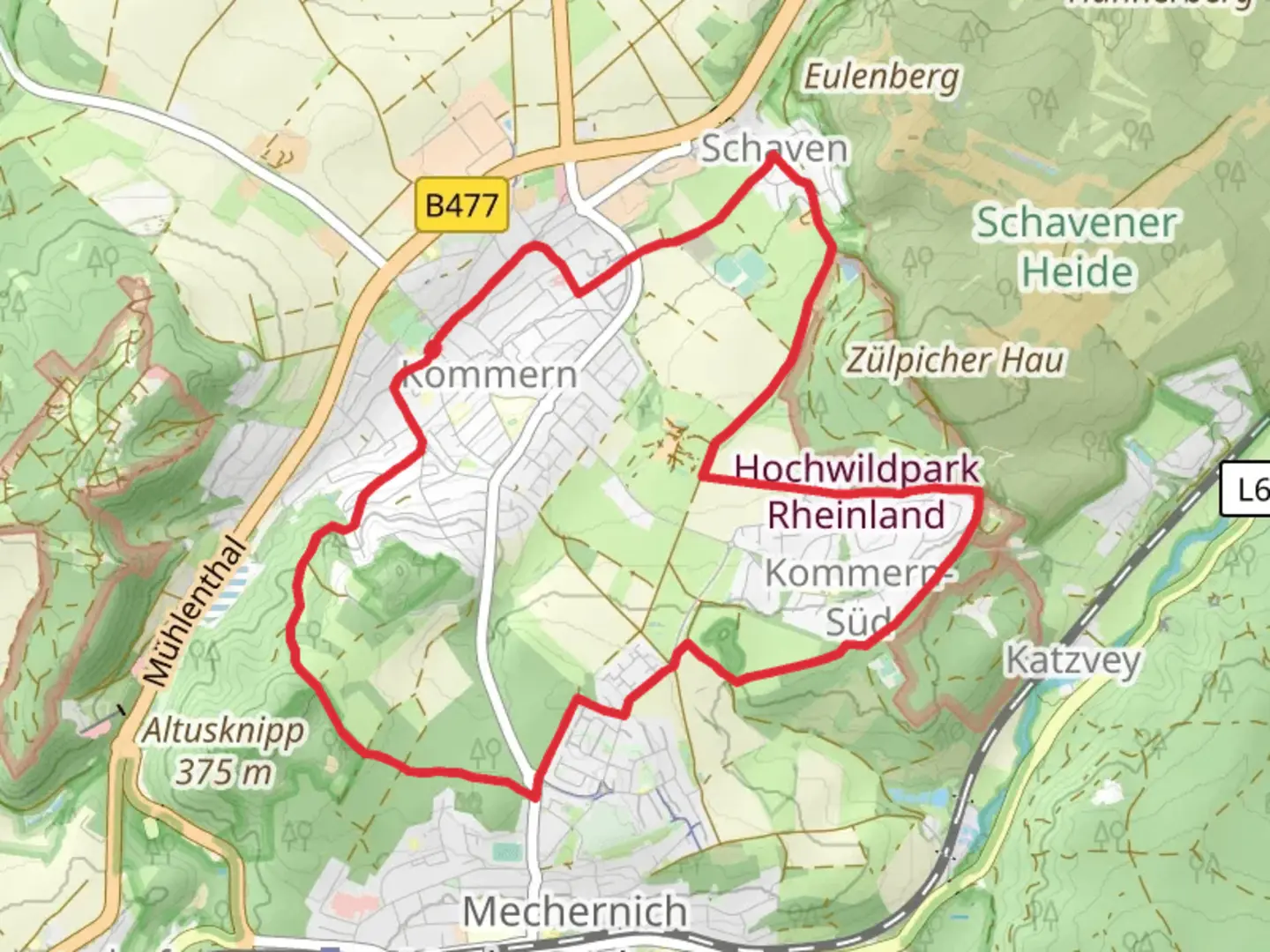 An image depicting the trail EifelSchleife Kommerner Fachwerkidylle and Kay Koenig Route and its surrounding area.