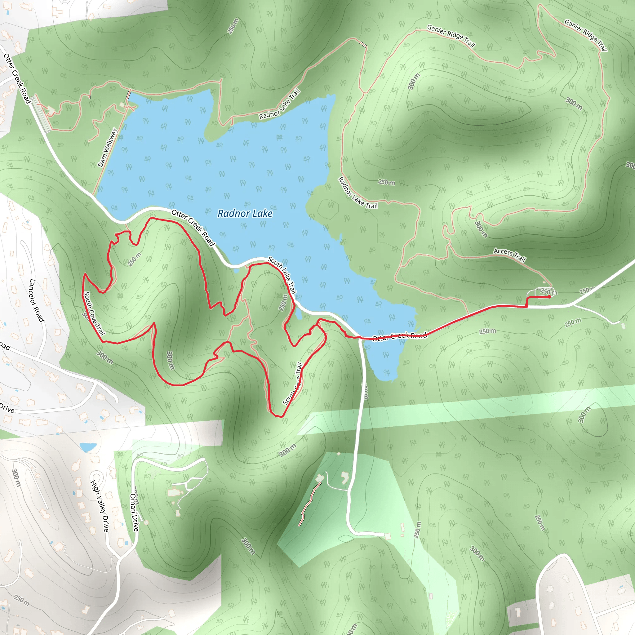 Radnor Lake - South Cove Loop Trail from Otter Creek Road mobile static map