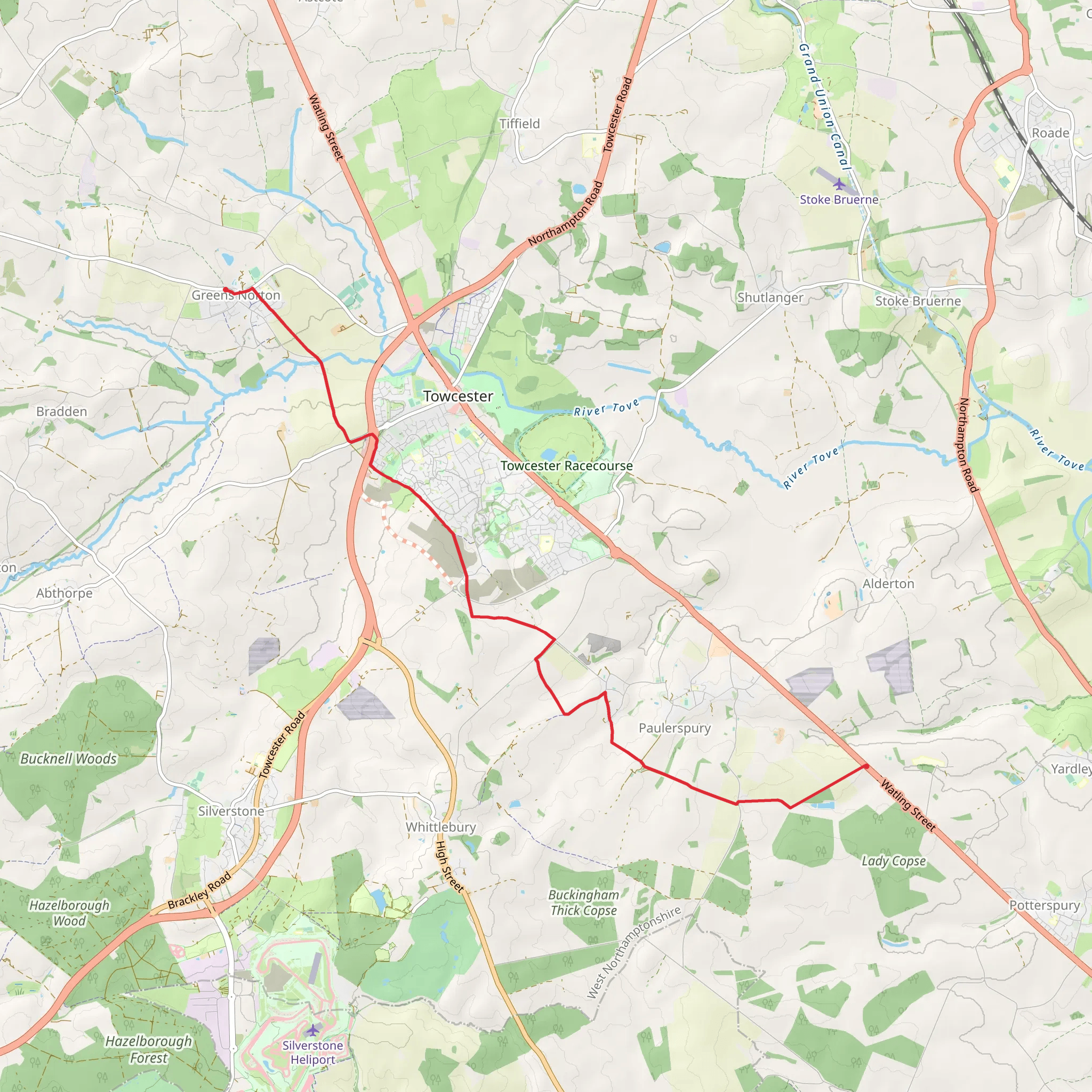 Littleworth to Watling Street via Grafton Way mobile static map