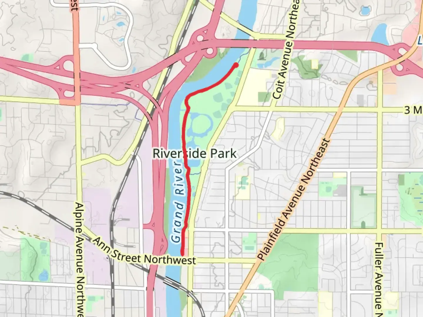 An image depicting the trail Riverside Park Drive Northwest and its surrounding area.
