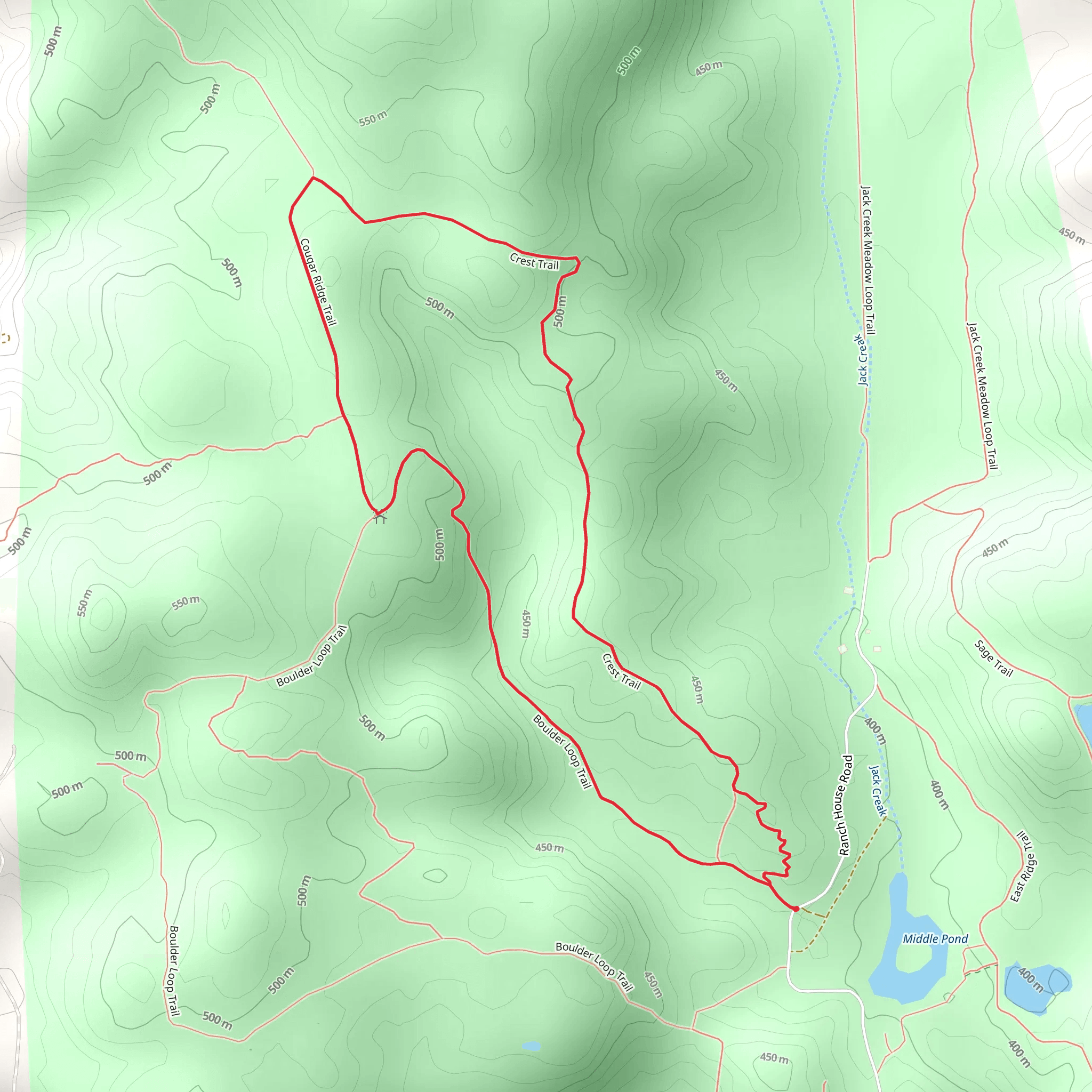 Boulder Loop Trail, Cougar Ridge Trail and Crest Trail Loop mobile static map