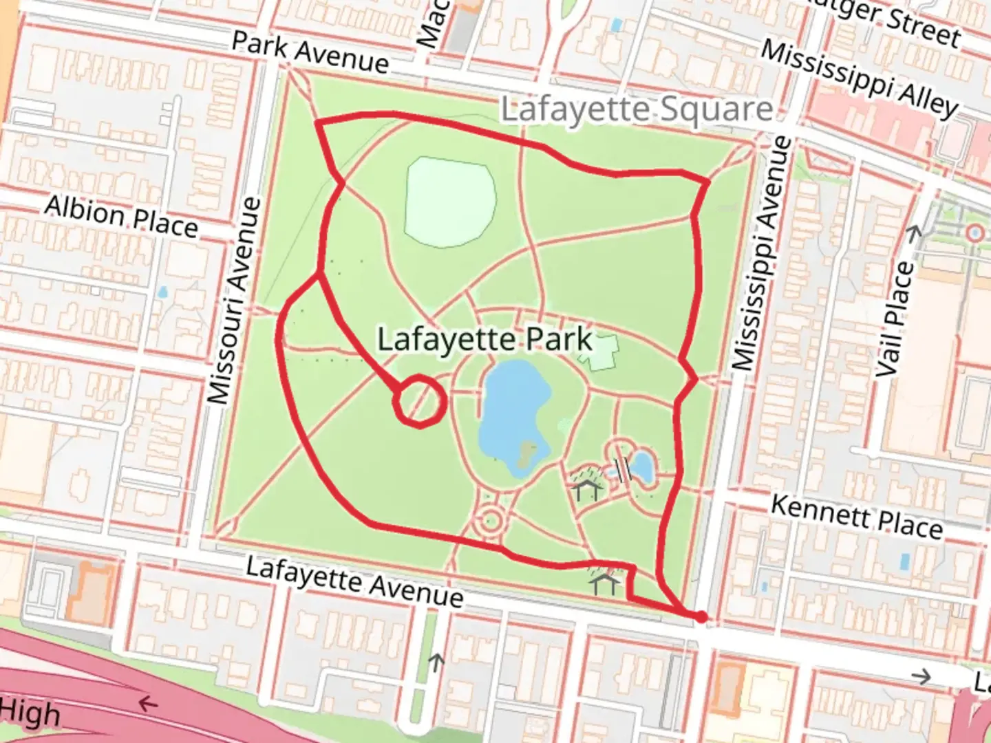 An image depicting the trail Lafayette Park Loop and its surrounding area.