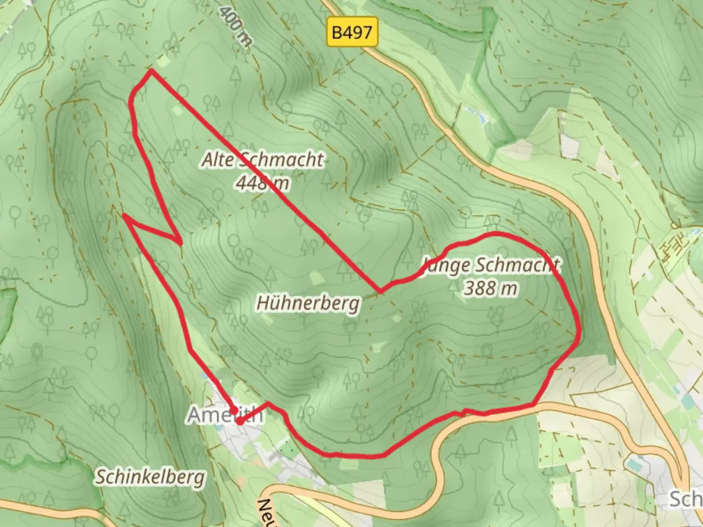 An image depicting the trail Alte Schmacht Loop and its surrounding area.