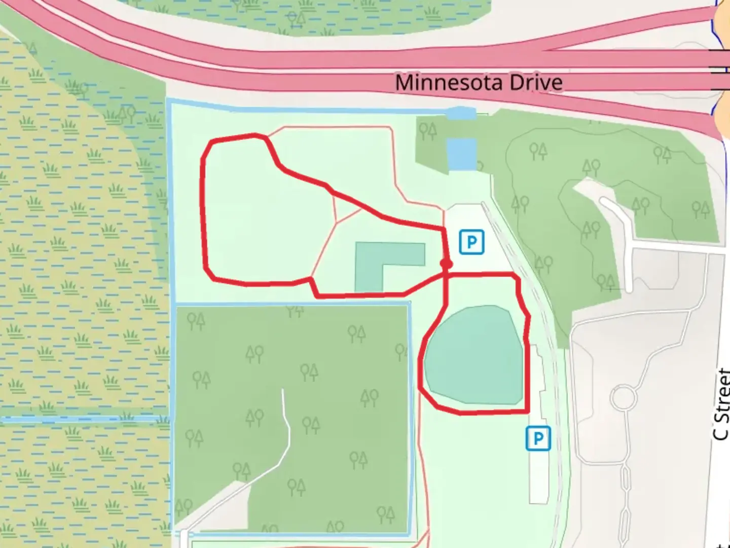 An image depicting the trail Minnesota Drive Loop and its surrounding area.