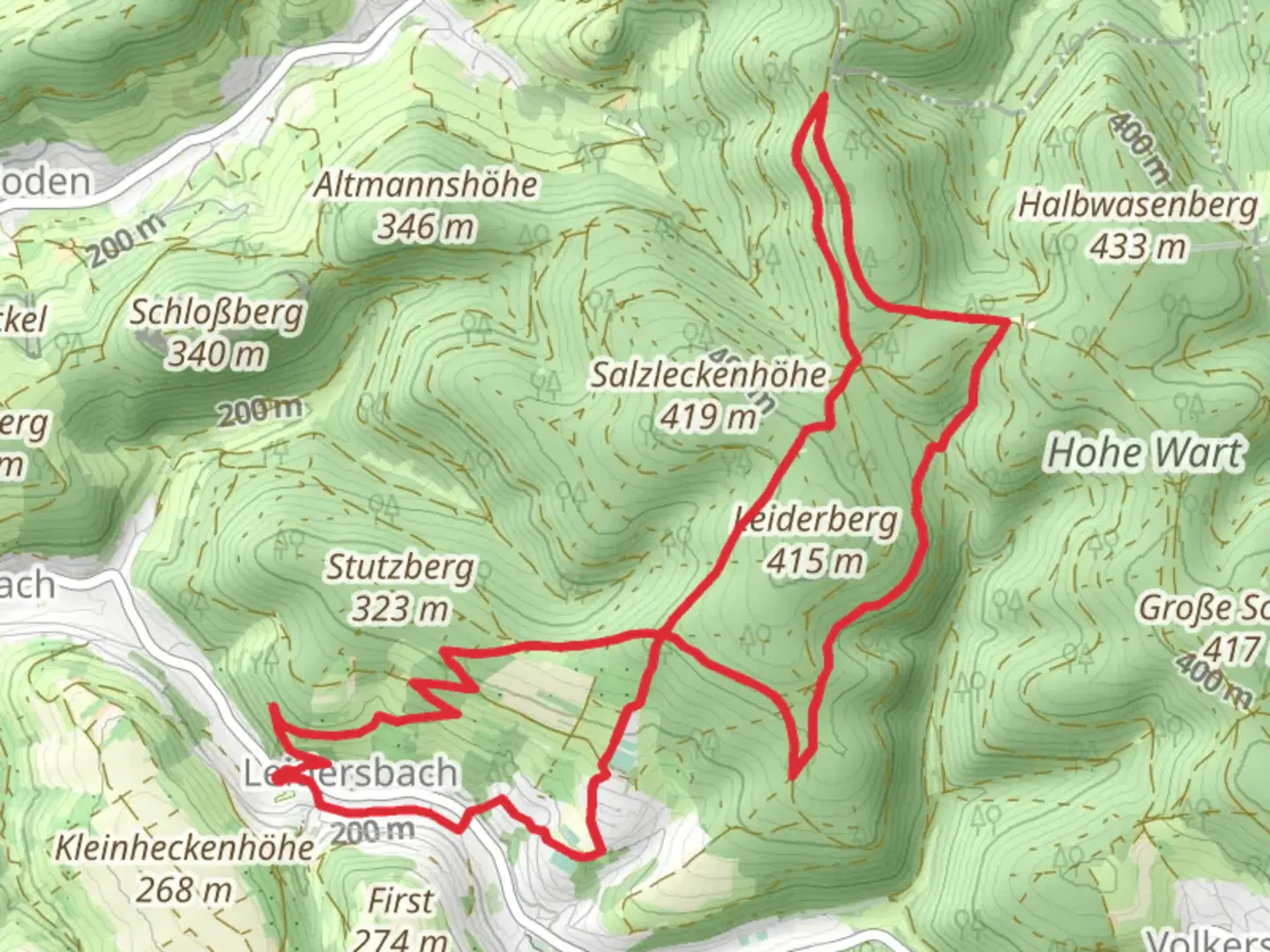 An image depicting the trail Kulturweg Leidersbach and Schwarz Leidersbach and its surrounding area.