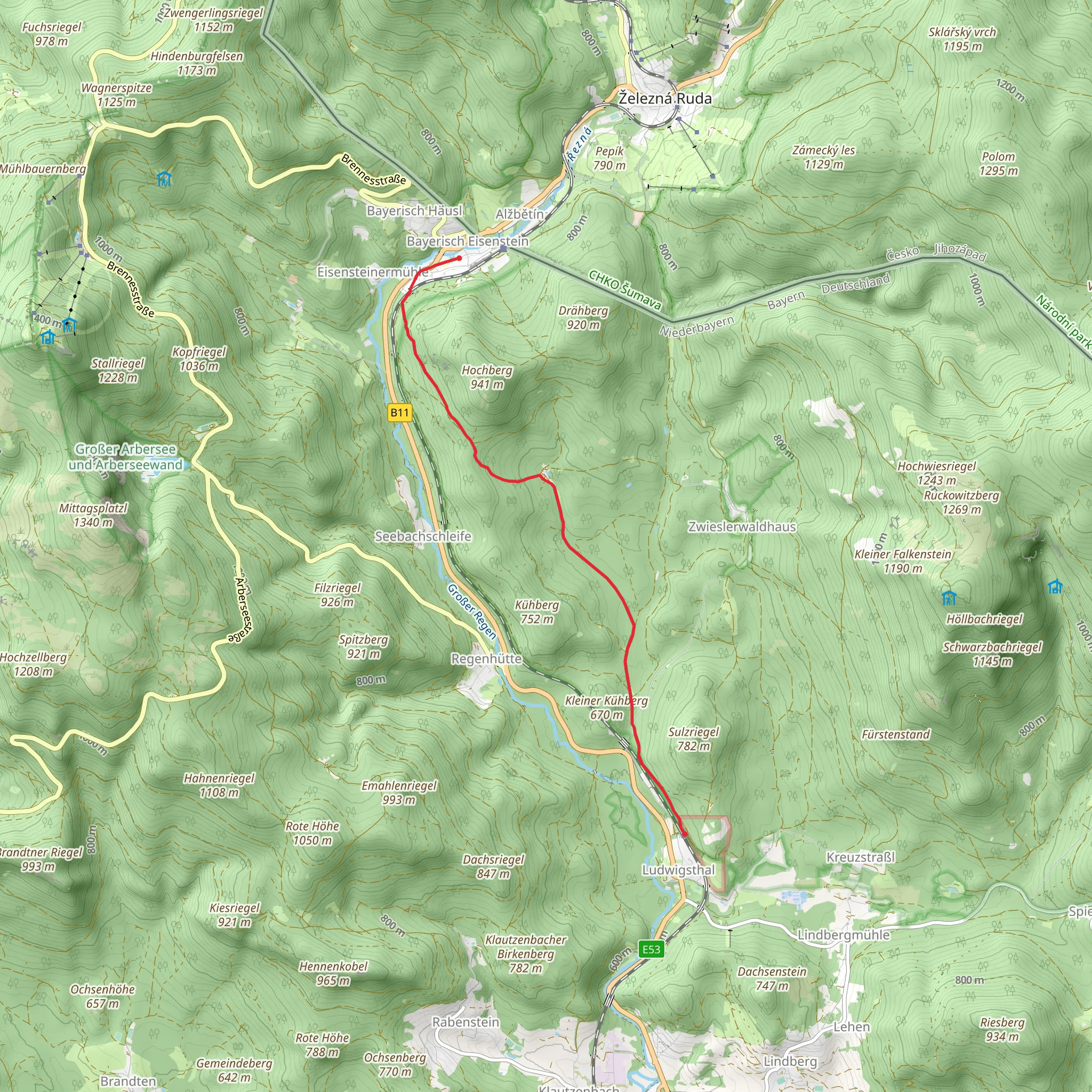 Bayerisch Eisenstein to Ludwigsthal Walk mobile static map