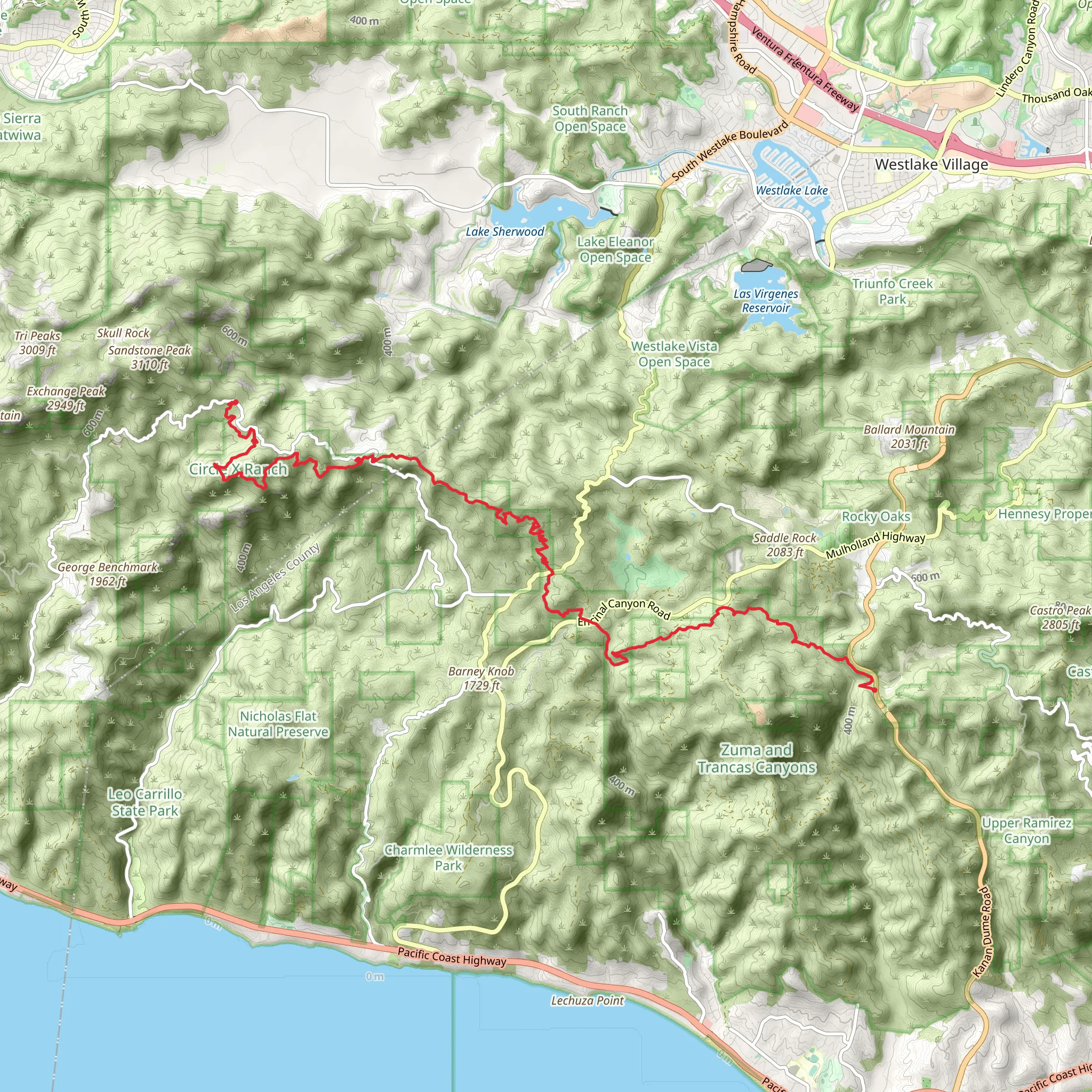 Backbone Trail from Kanan Dume Road mobile static map
