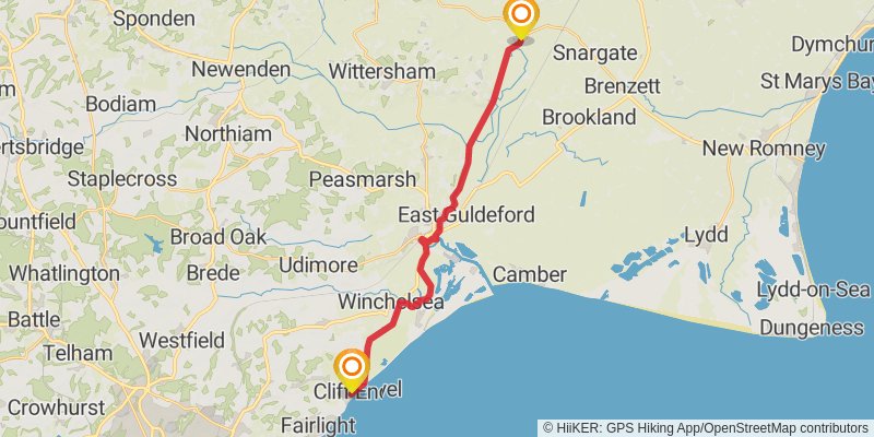 Royal Military Canal - Cliff End to Seabrook stage 1 Map