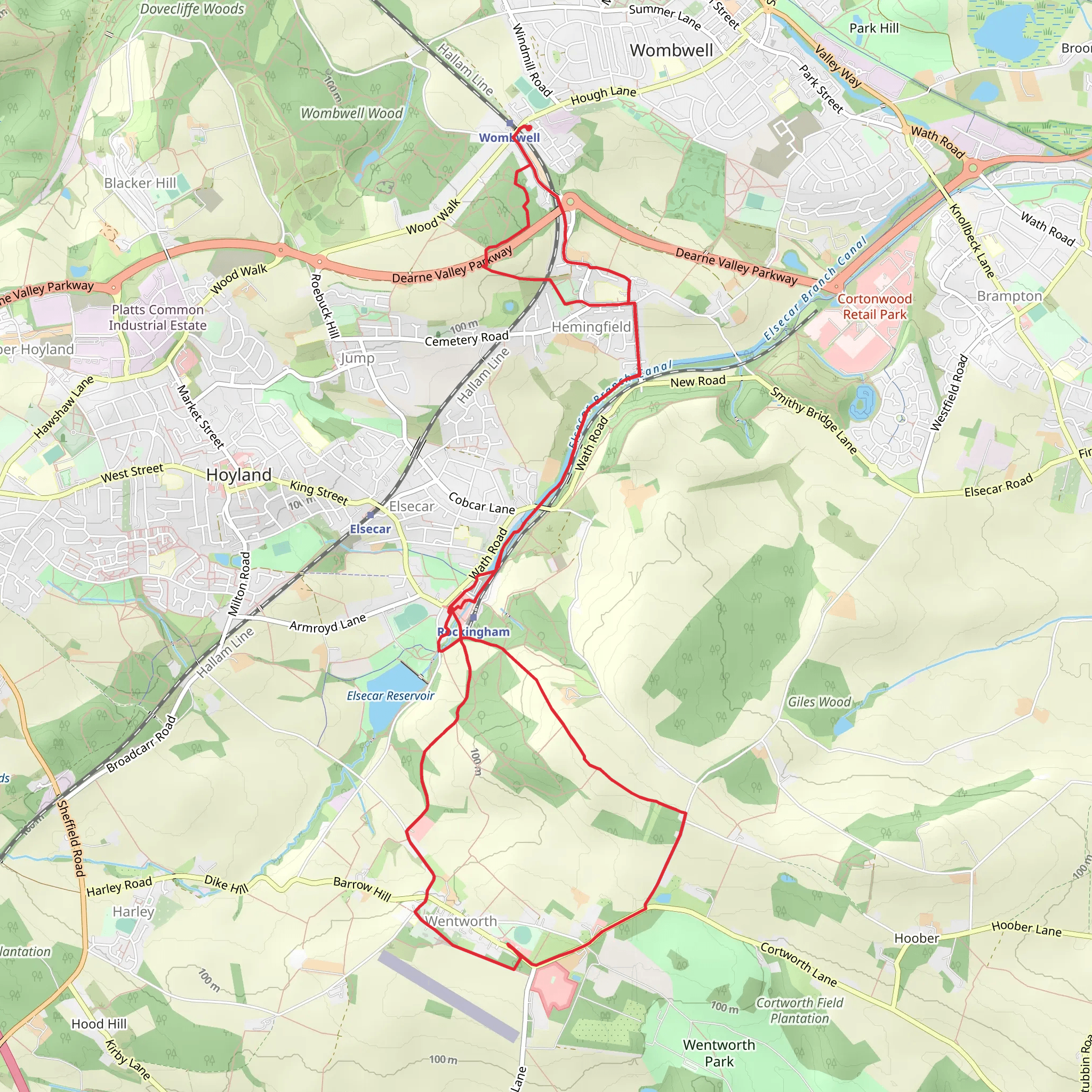 Wombwell Wood and King's Wood Loop mobile static map