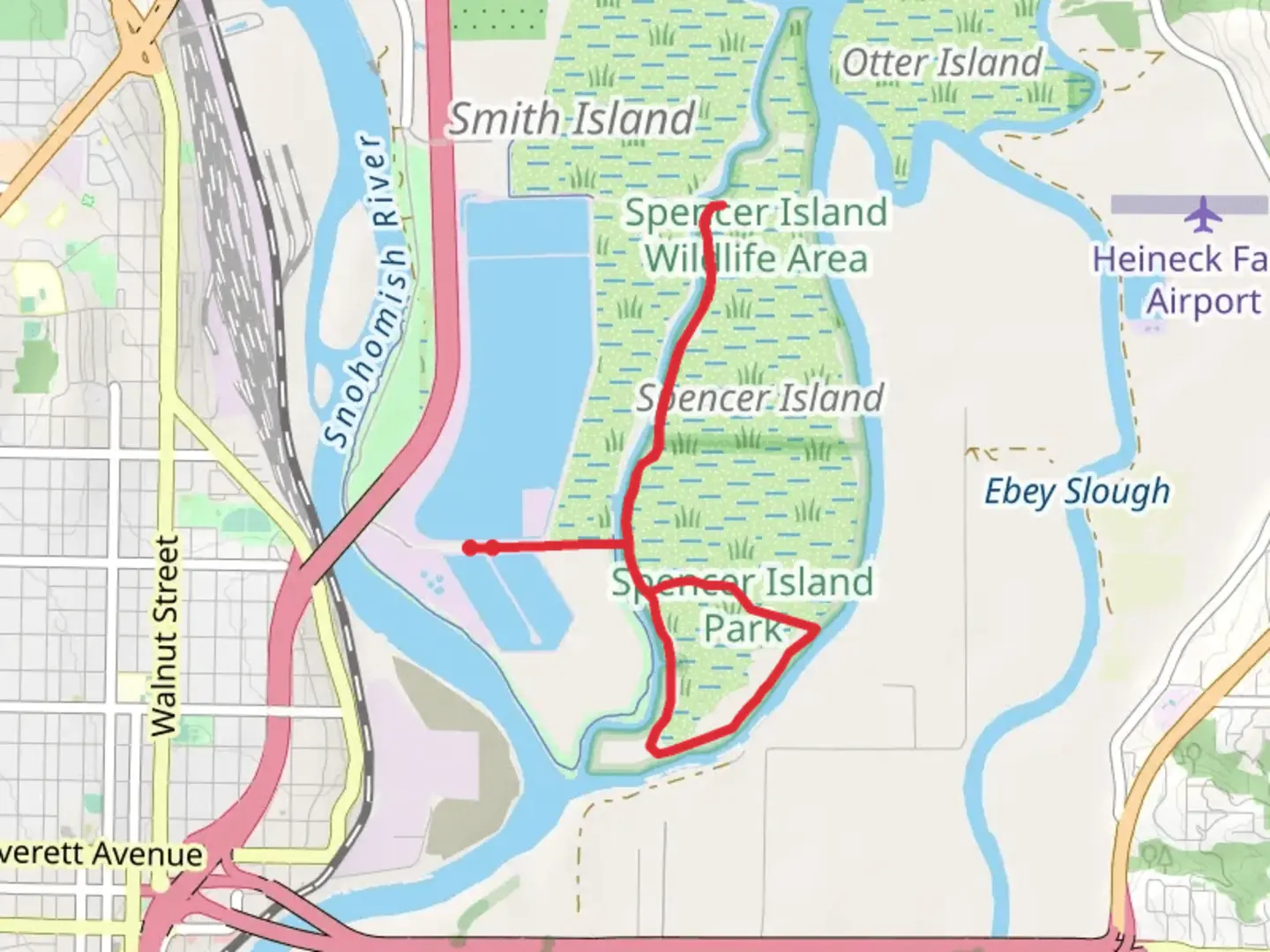 An image depicting the trail Spencer Island Park and Spencer Island Wildlife Area and its surrounding area.