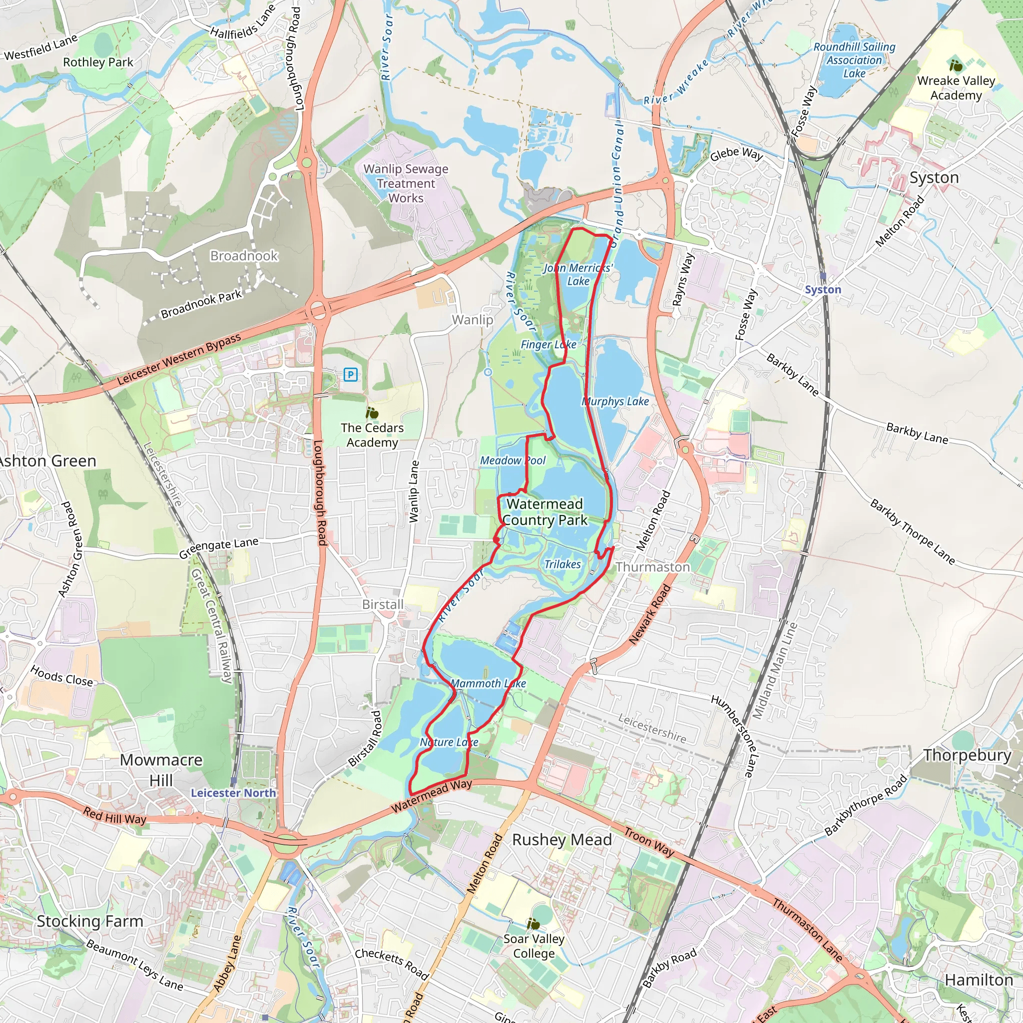 Watermead Country Park Loop mobile static map
