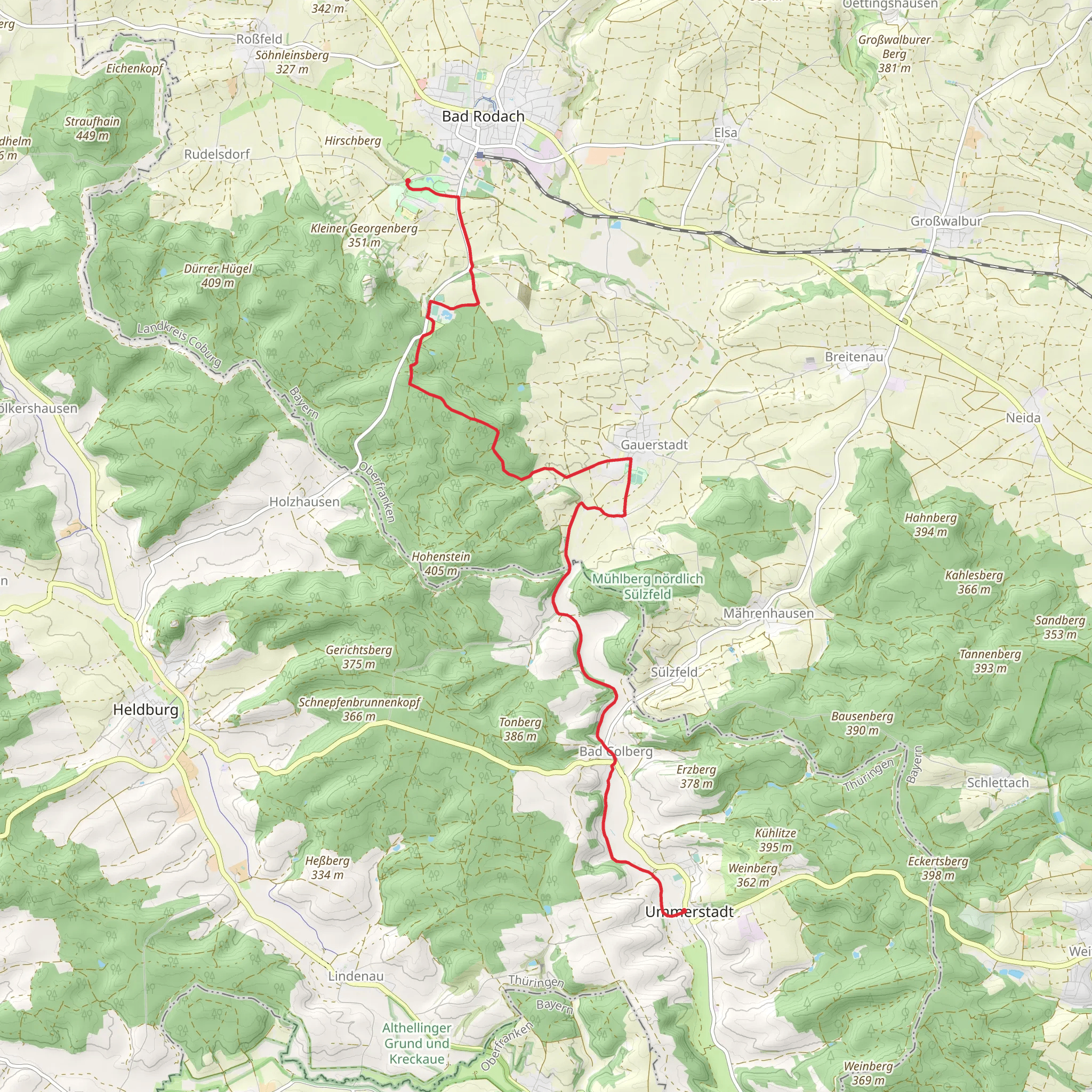 Bad Rodach toUmmerstadt via Zweilaenderweg Rodachtal mobile static map