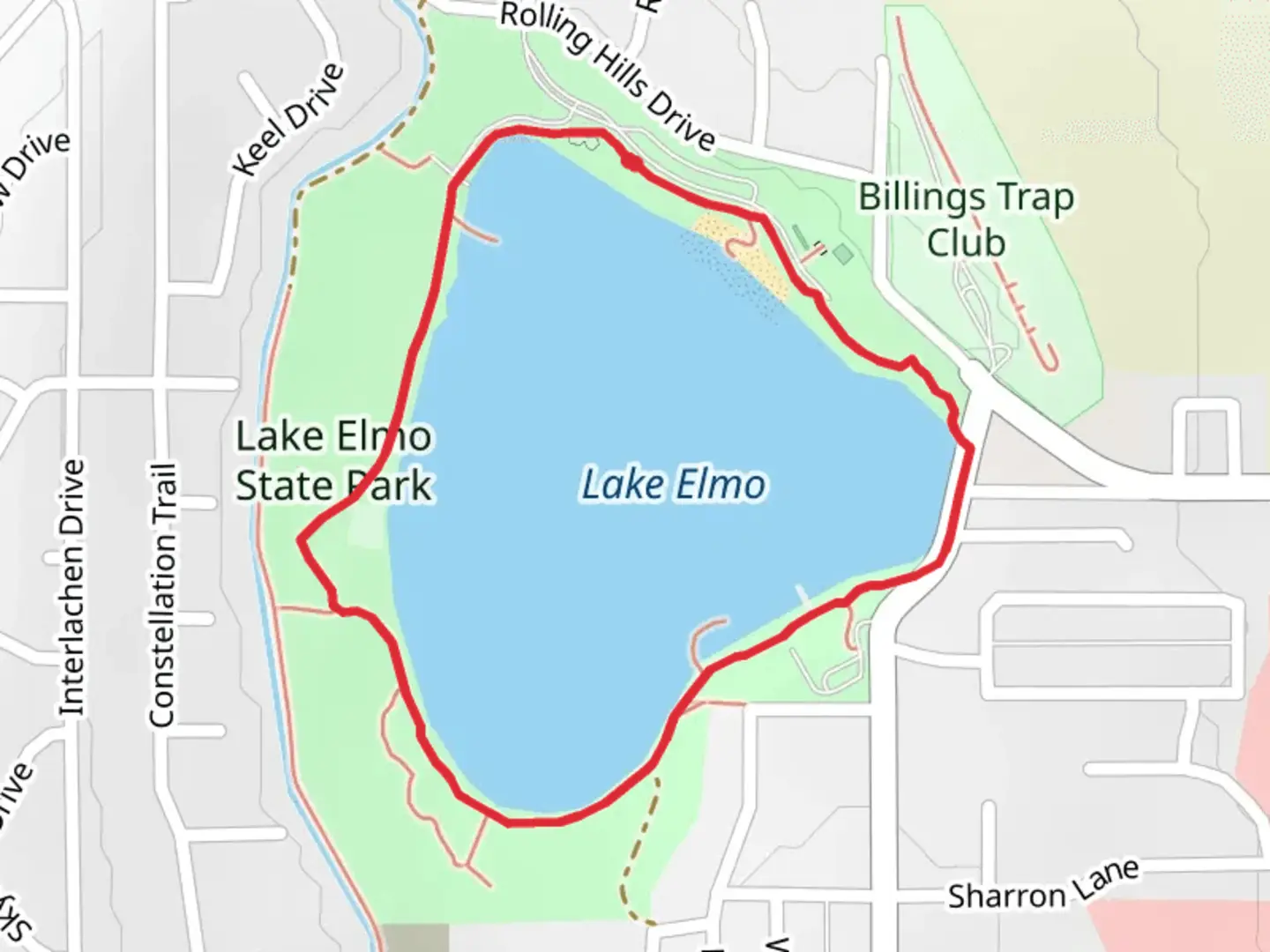 An image depicting the trail Lake Elmo and Lake Elmo State Park Loop and its surrounding area.