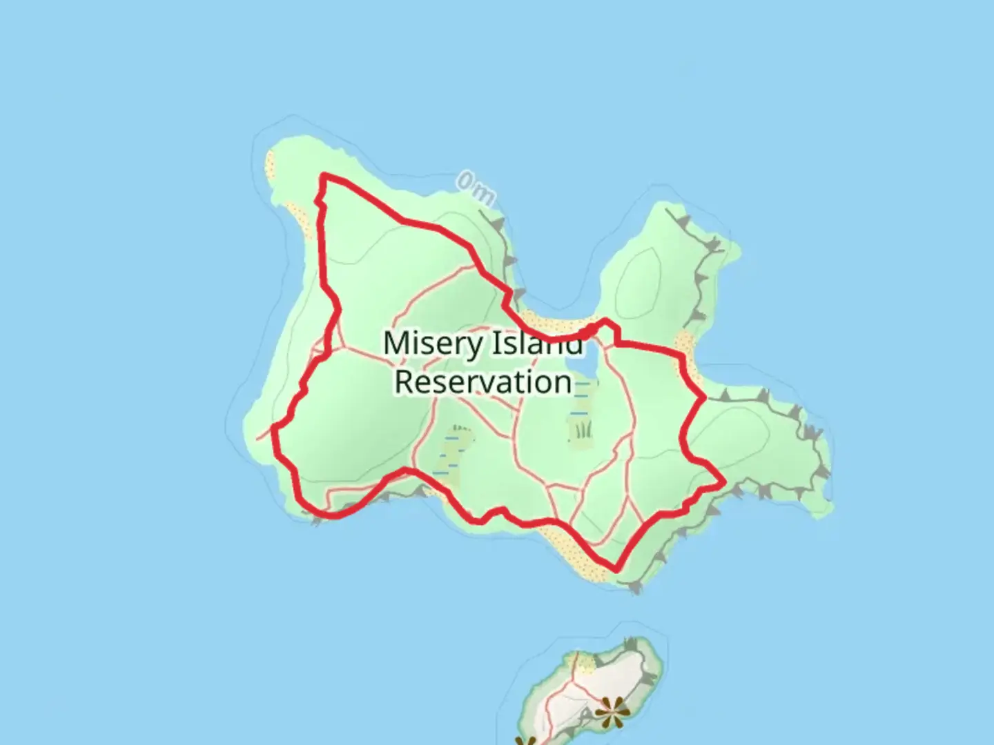 An image depicting the trail Great Misery Island Loop and its surrounding area.