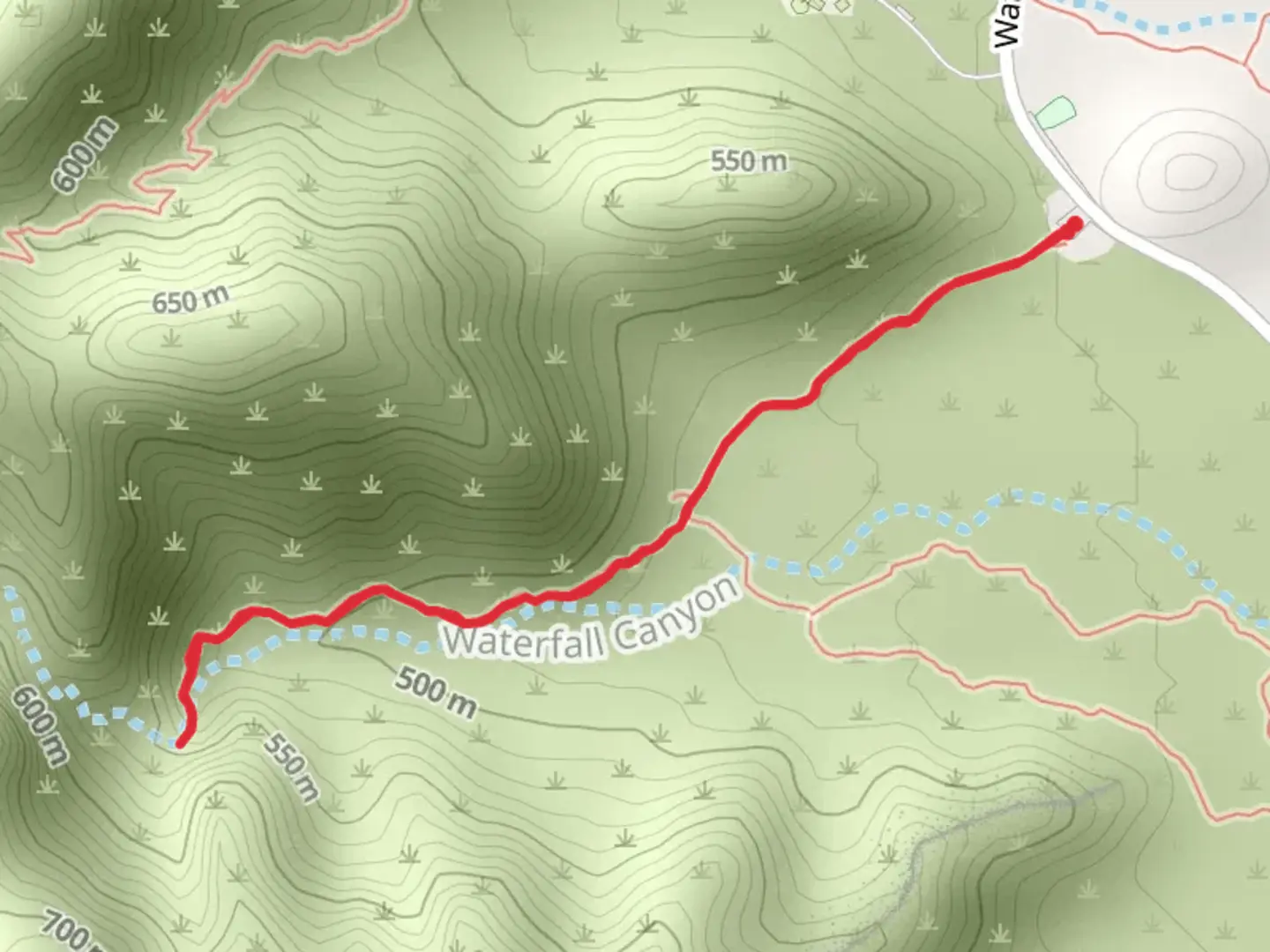 An image depicting the trail Waterfall Canyon Trail and its surrounding area.