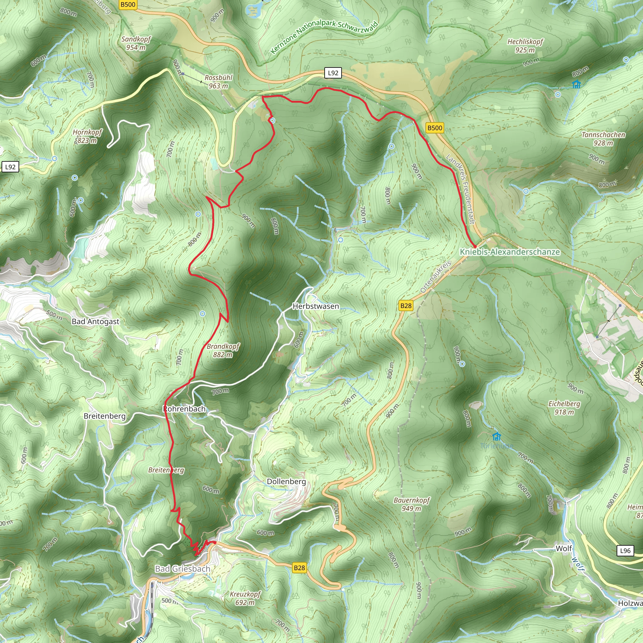 Alexanderschanze to Bad Griesbach Adlerbad via Renchtalsteig mobile static map