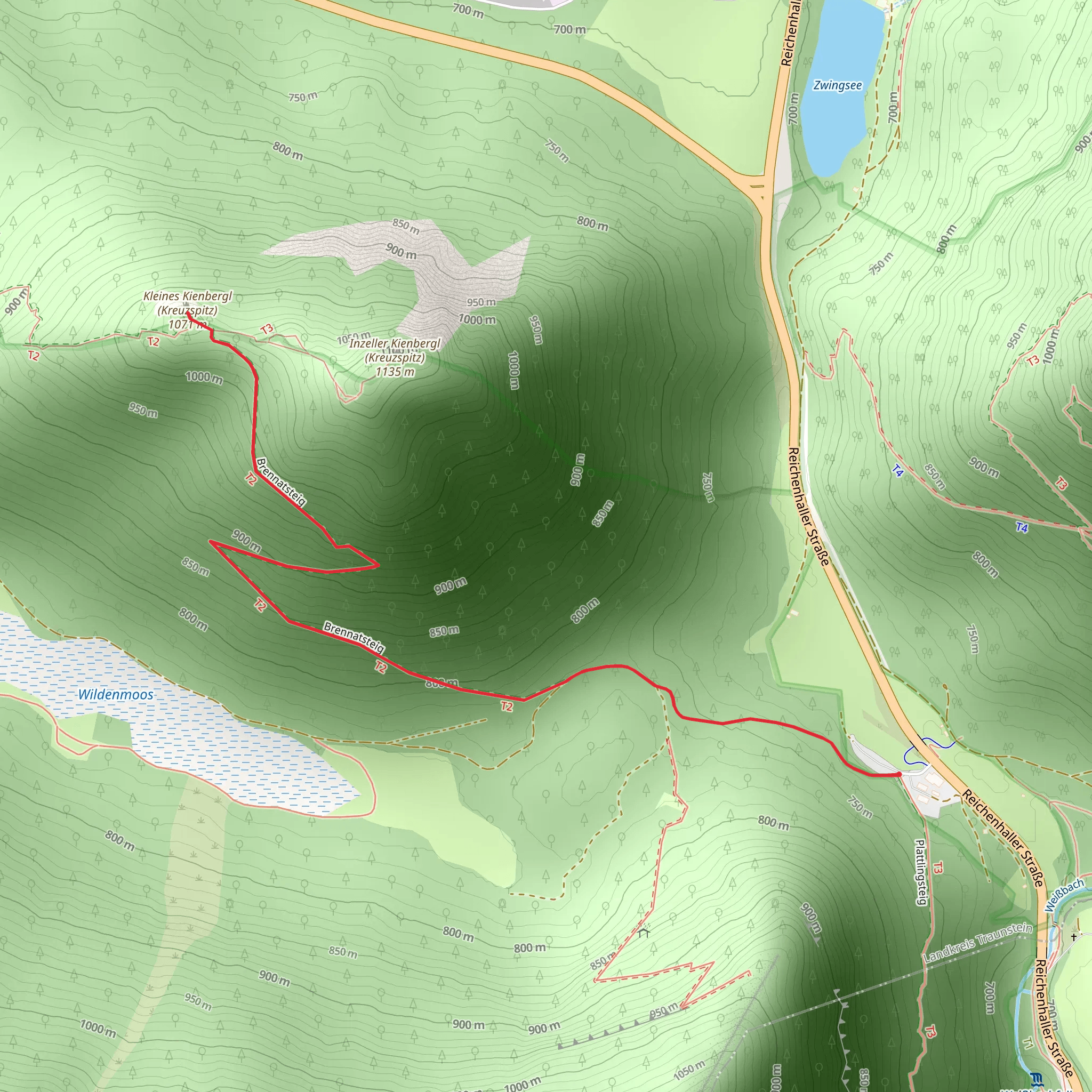 Kleines Kienbergl - Kreuzspitz Peak Walk via Brennatsteig mobile static map