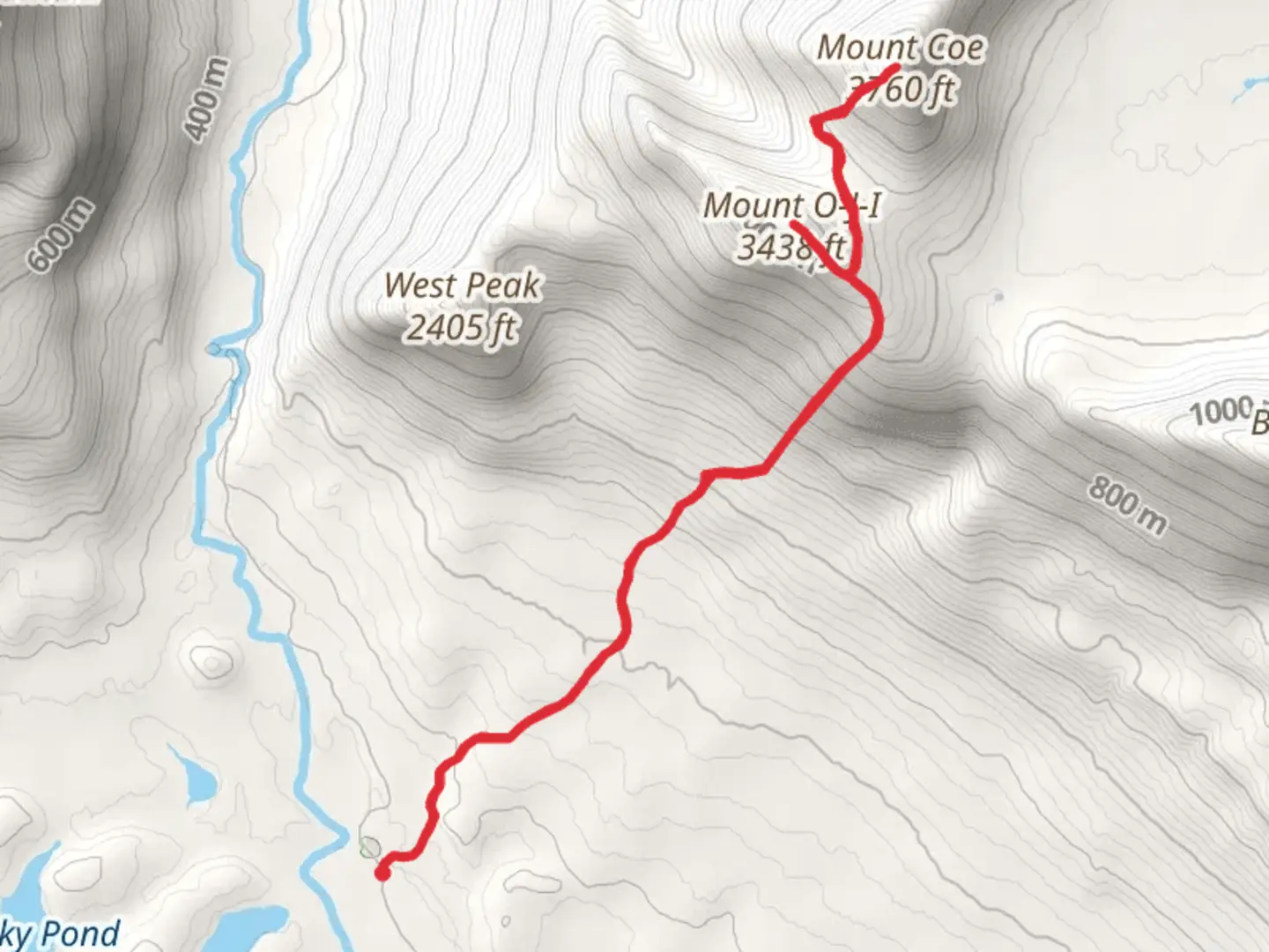 An image depicting the trail Mount Coe and Mount O-J-I via OJI Trail and its surrounding area.
