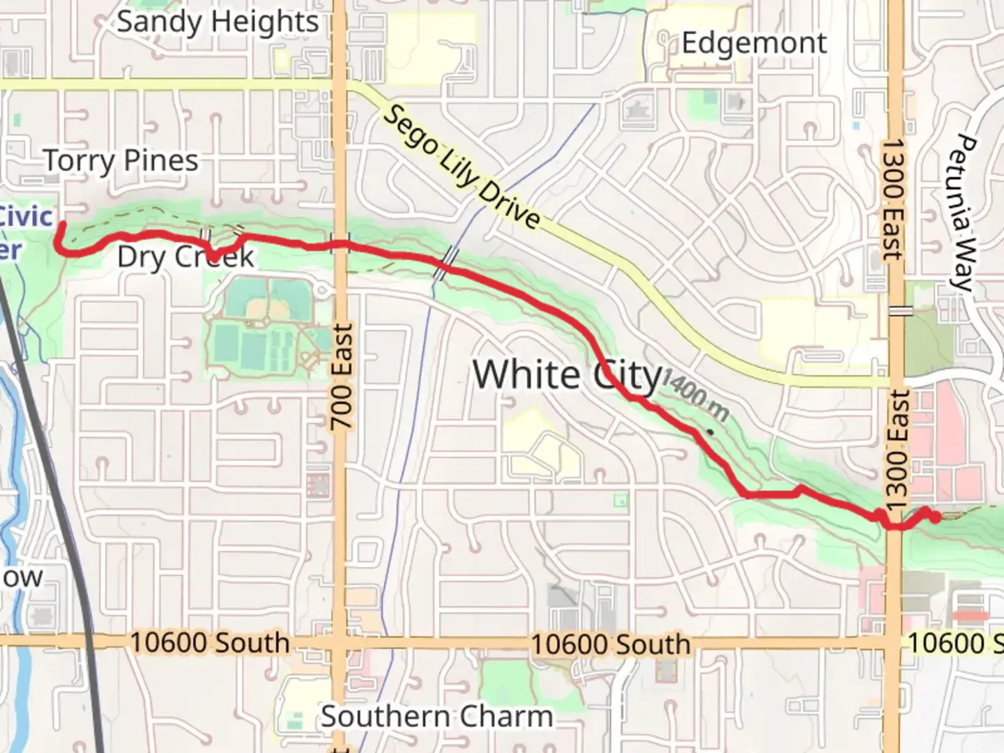 An image depicting the trail Dimple Dell Trail and its surrounding area.