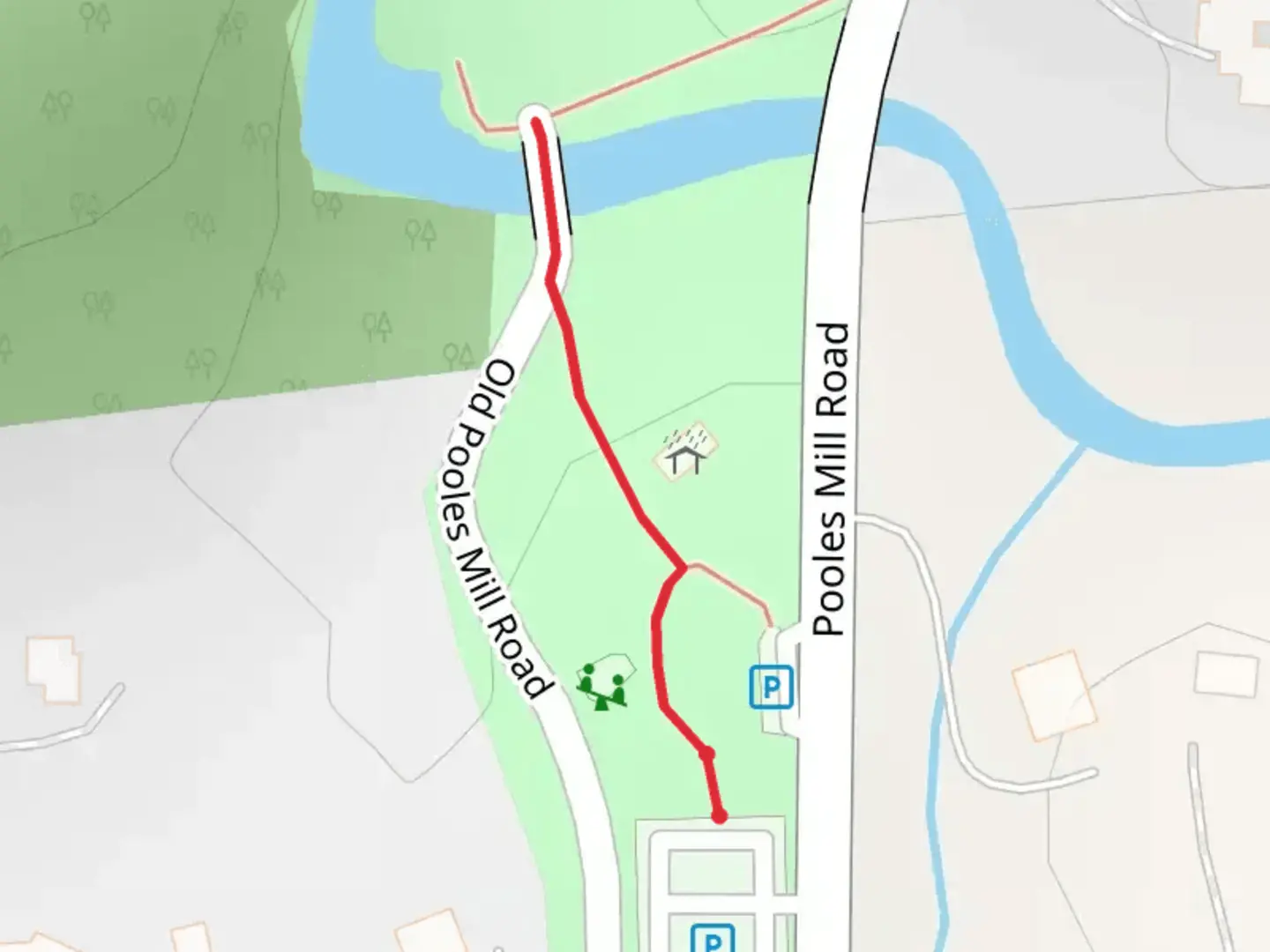 An image depicting the trail Poole's Mill Park and its surrounding area.