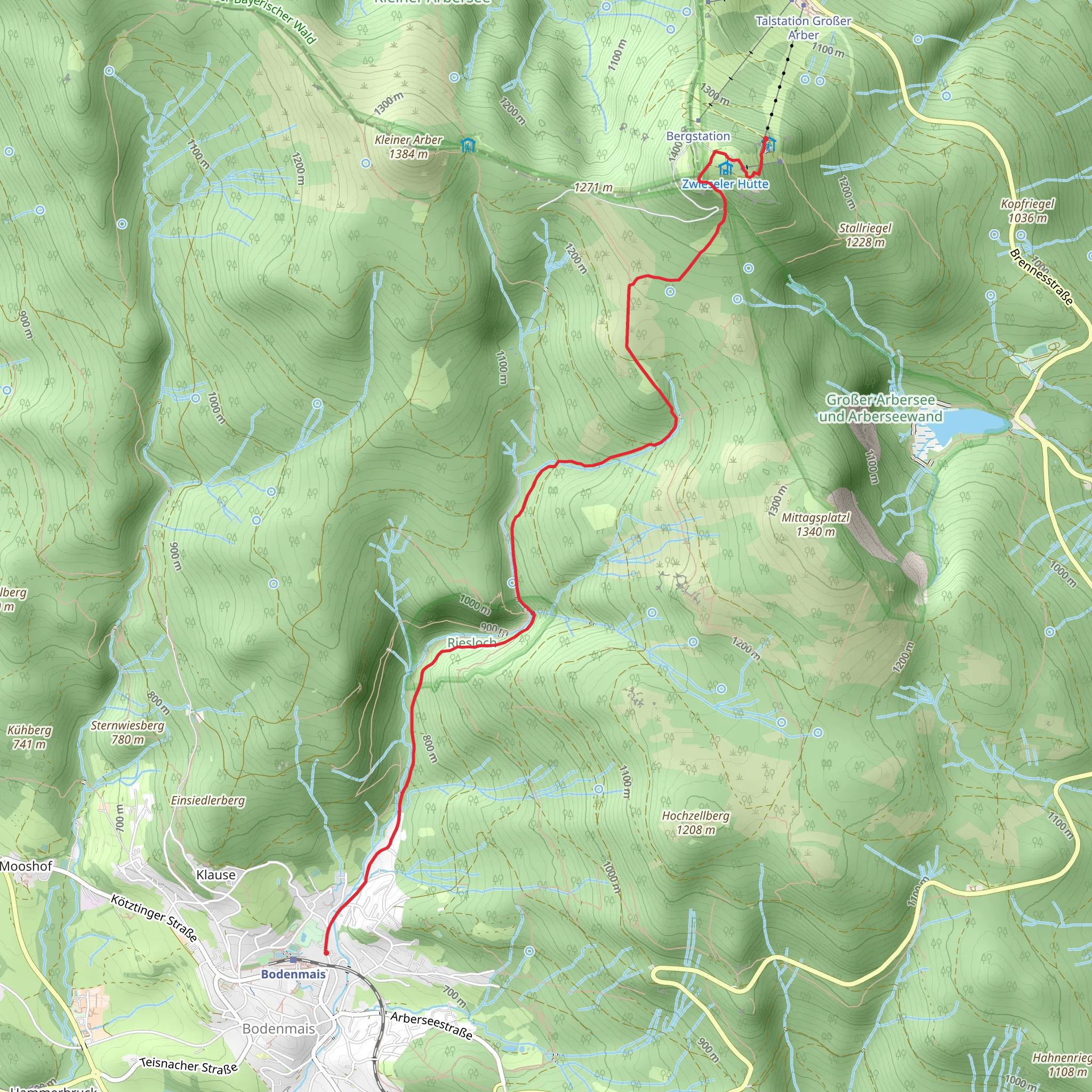 Großer Arber to Rieslochfalle and Untere Wasserstube Walk via Arbersteig mobile static map