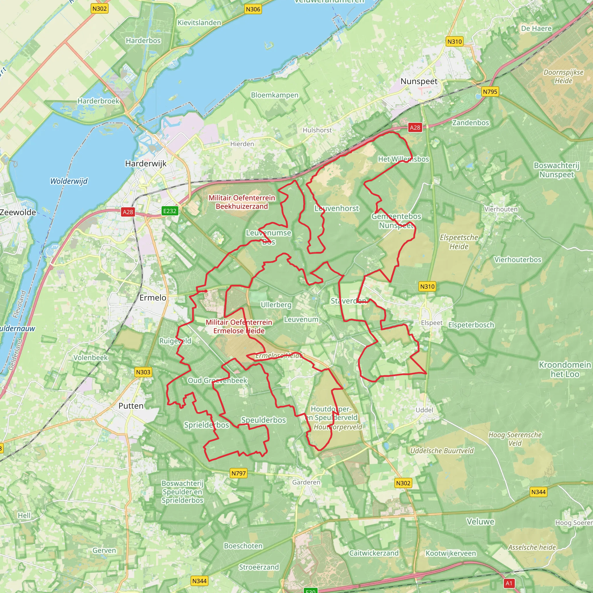 Sprielderbos, Houtdorper en Speulderveld and Leuvenumse Bos via Leuvenumseweg and Poolseweg mobile static map