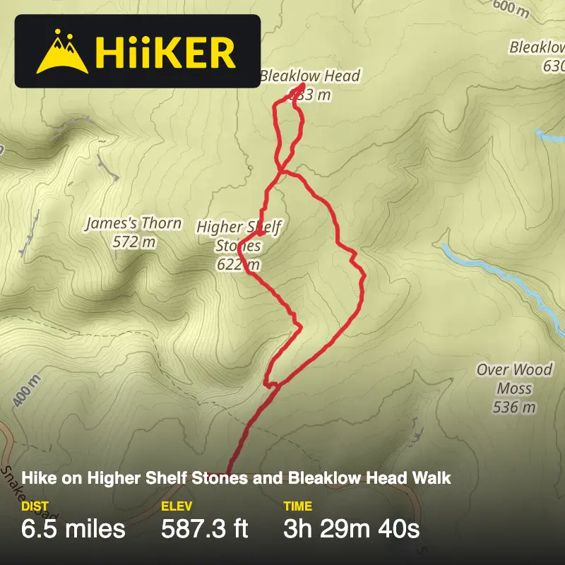 A map preview of the recording Hike on Higher Shelf Stones and Bleaklow Head Walk.