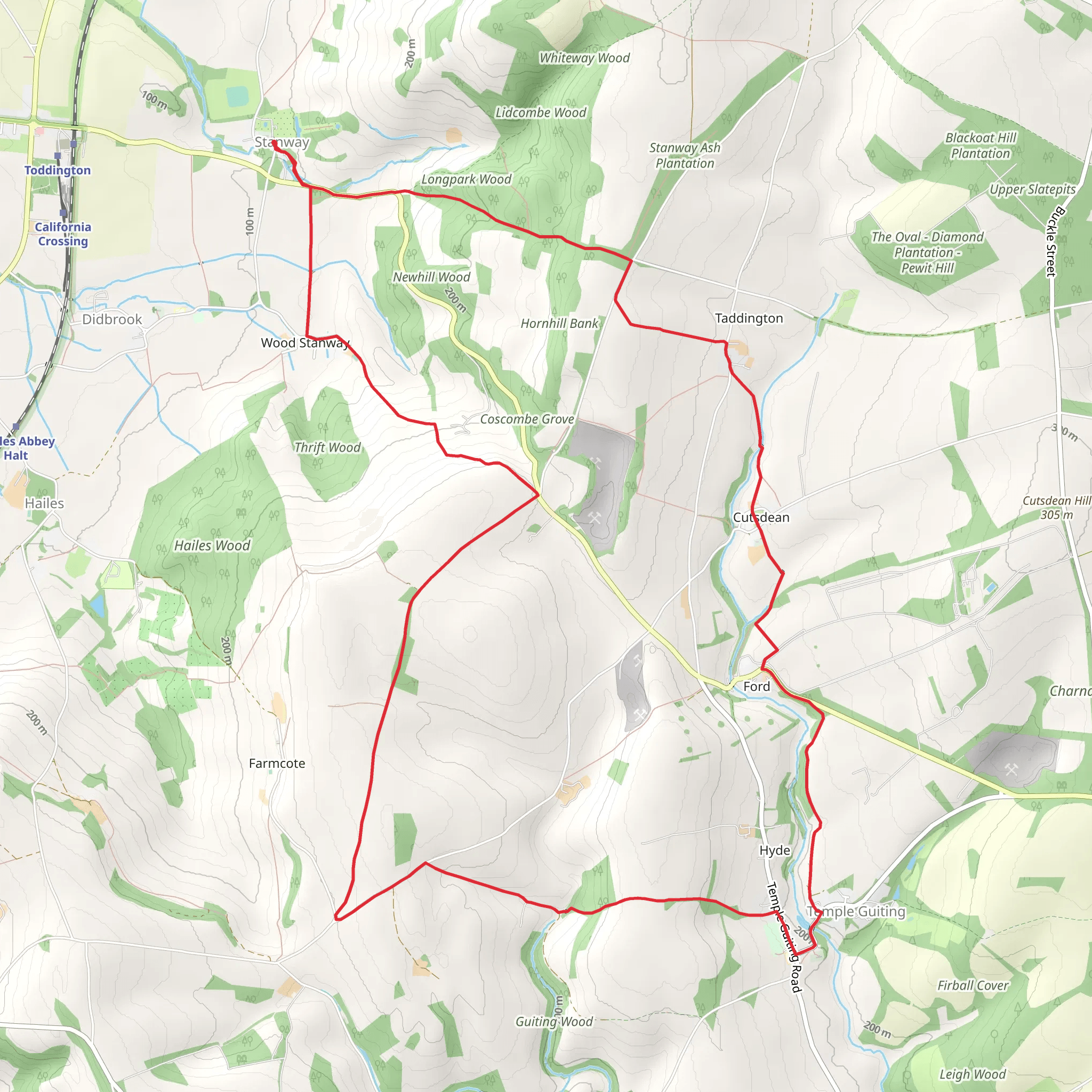 Temple Guiting and Cutsdean from Stanway mobile static map