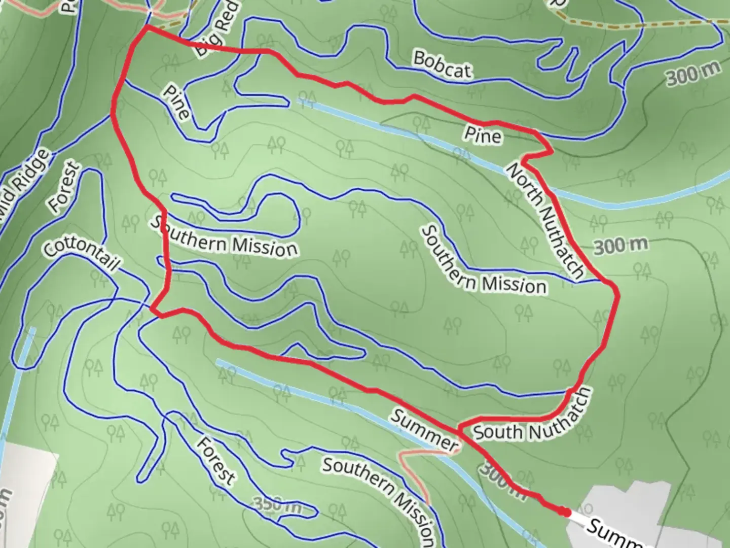 An image depicting the trail North Nuthatch and South Nuthatch Loop and its surrounding area.