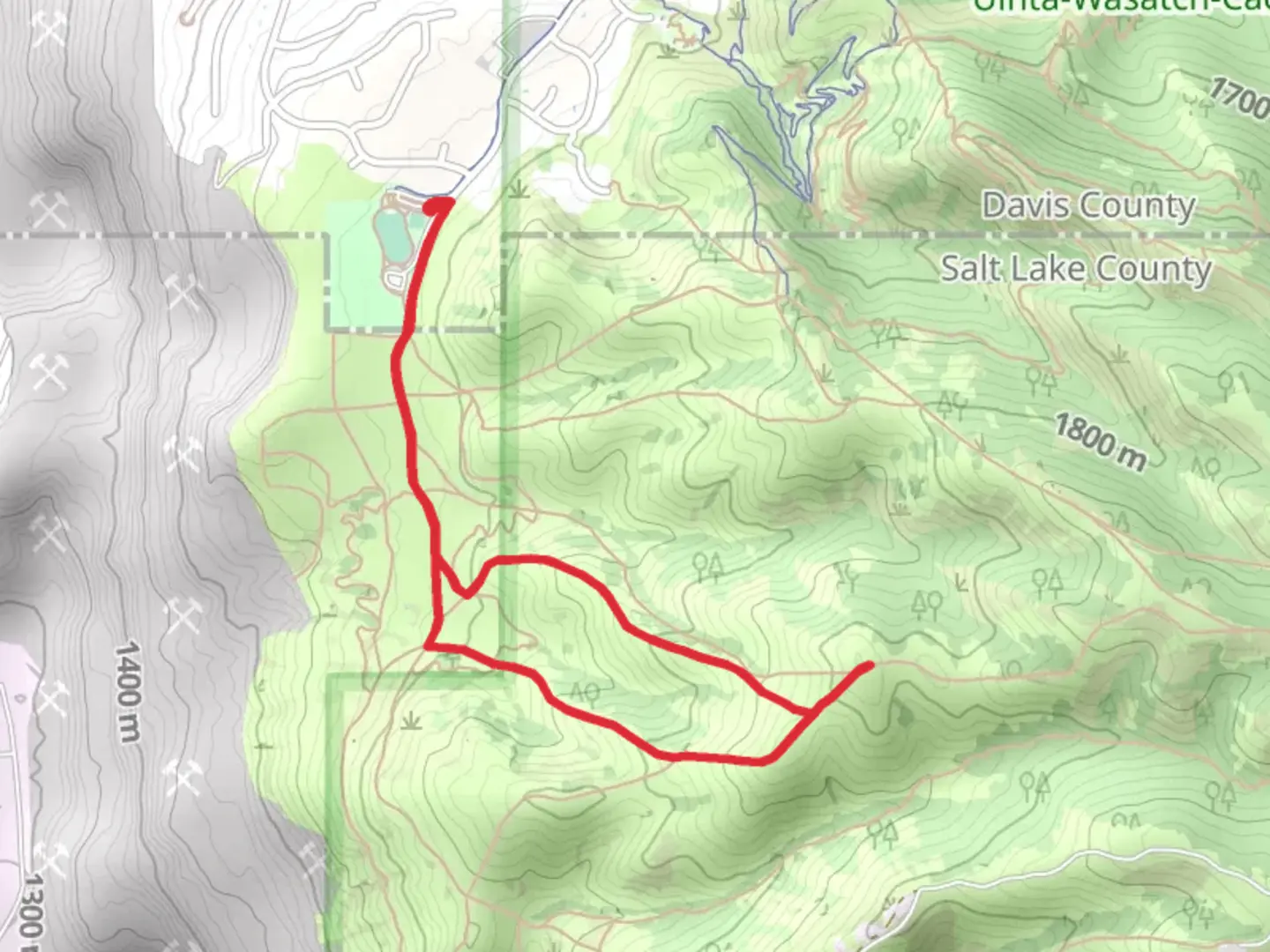 An image depicting the trail Terraces Trail and Tower Connector Loop and its surrounding area.