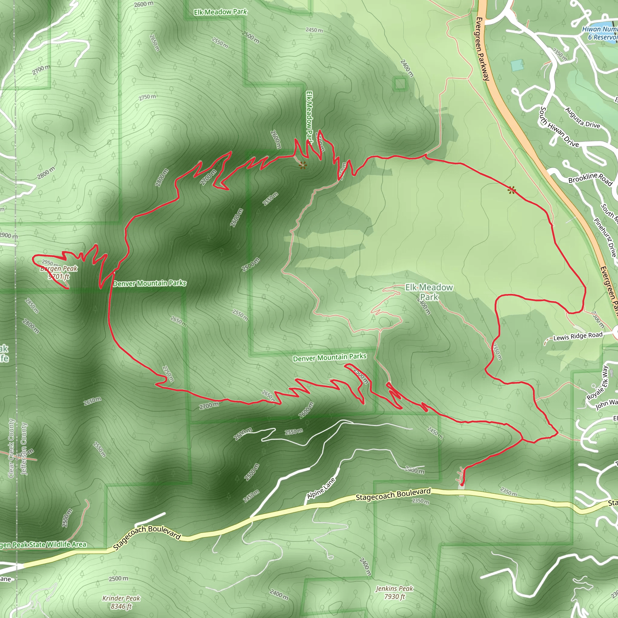Bergen Peak Loop Trail mobile static map