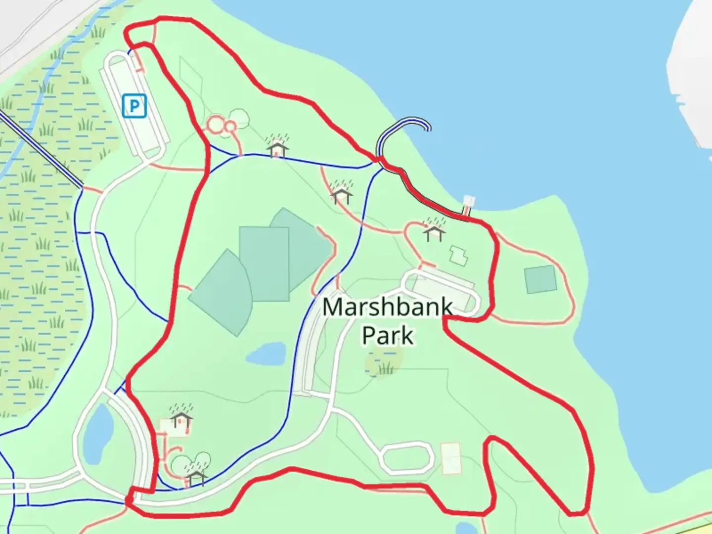 An image depicting the trail Marshbank Park Loop and its surrounding area.