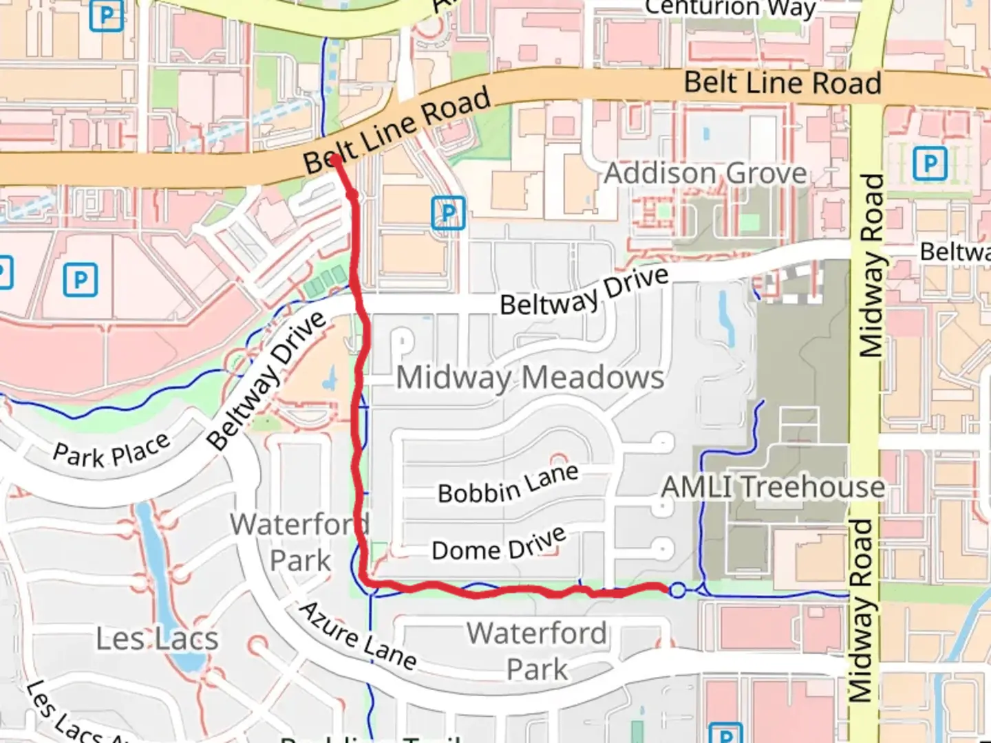 An image depicting the trail Les Lacs Linear Park - Dog Trail and its surrounding area.