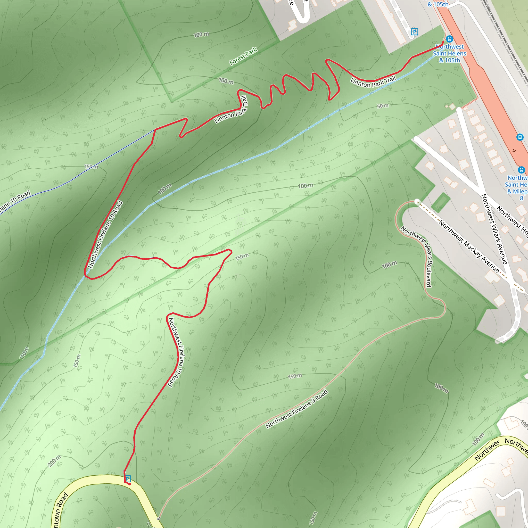 Northwest Firelane 10 Road and Linnton Park Trail mobile static map