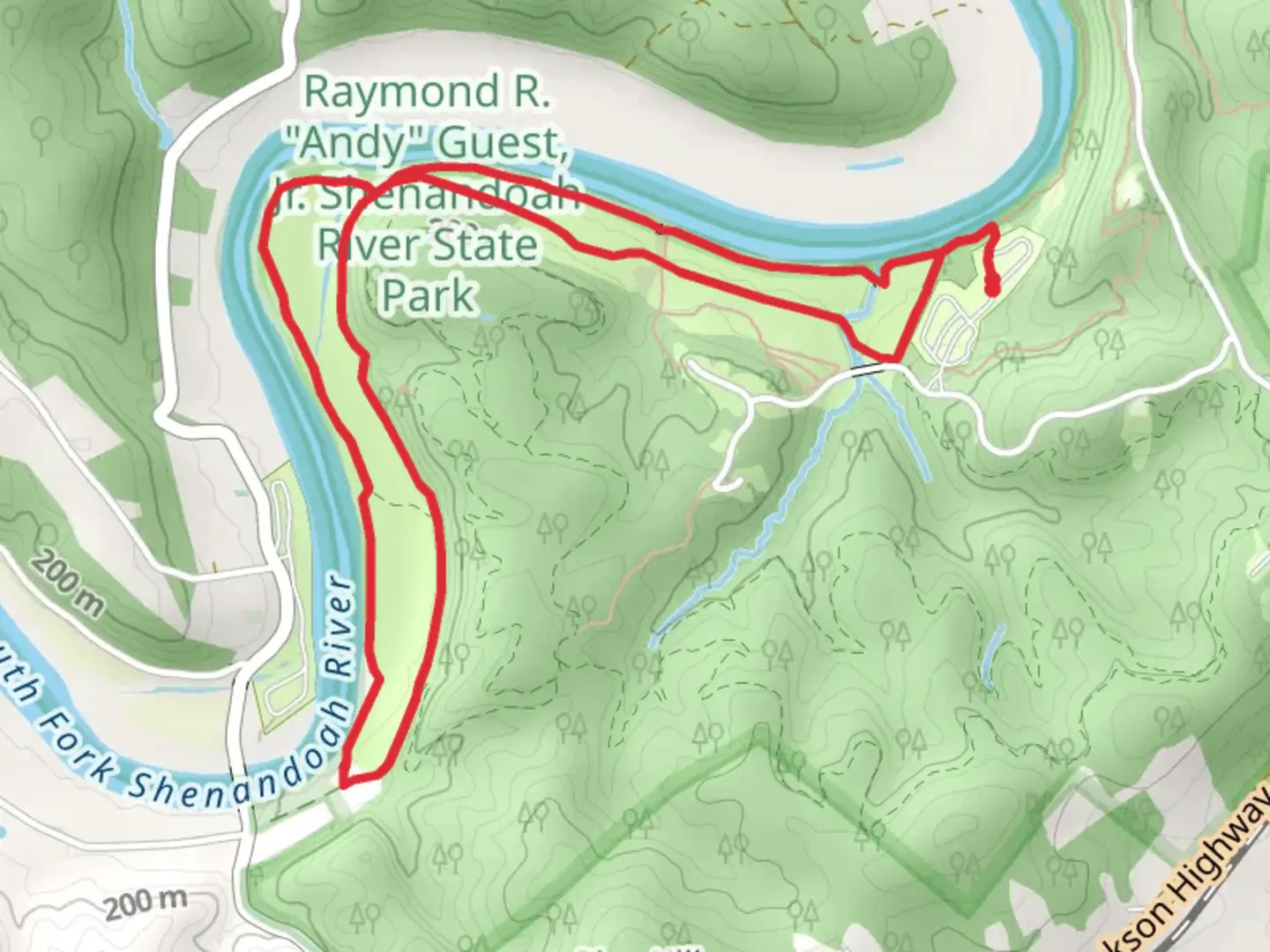 An image depicting the trail South Fork Shenandoah River and Culler's Loop Trailver Trail and its surrounding area.