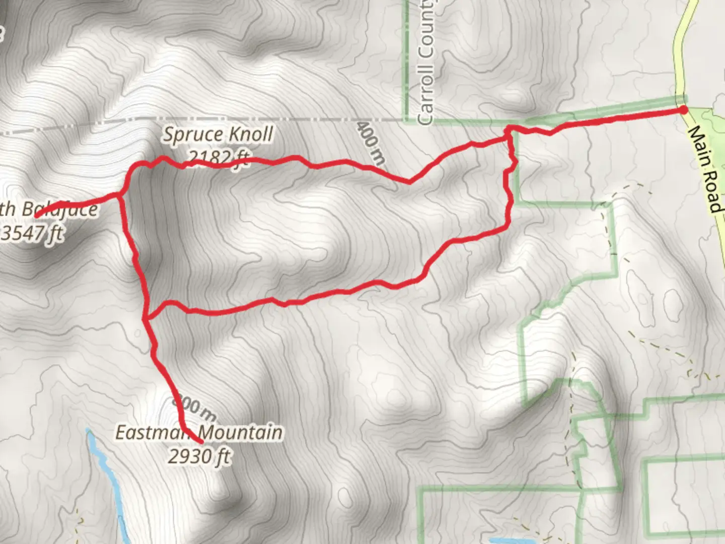 An image depicting the trail South Baldface and East Mountain Loop from North Chatham and its surrounding area.