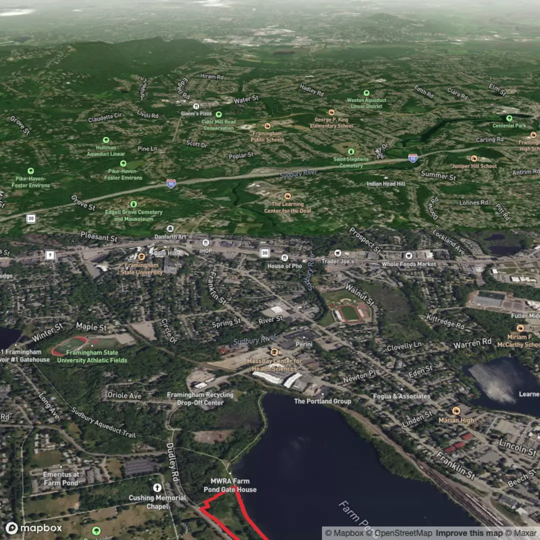 An image depicting the trail Farm Pond Park Loop and its surrounding area.