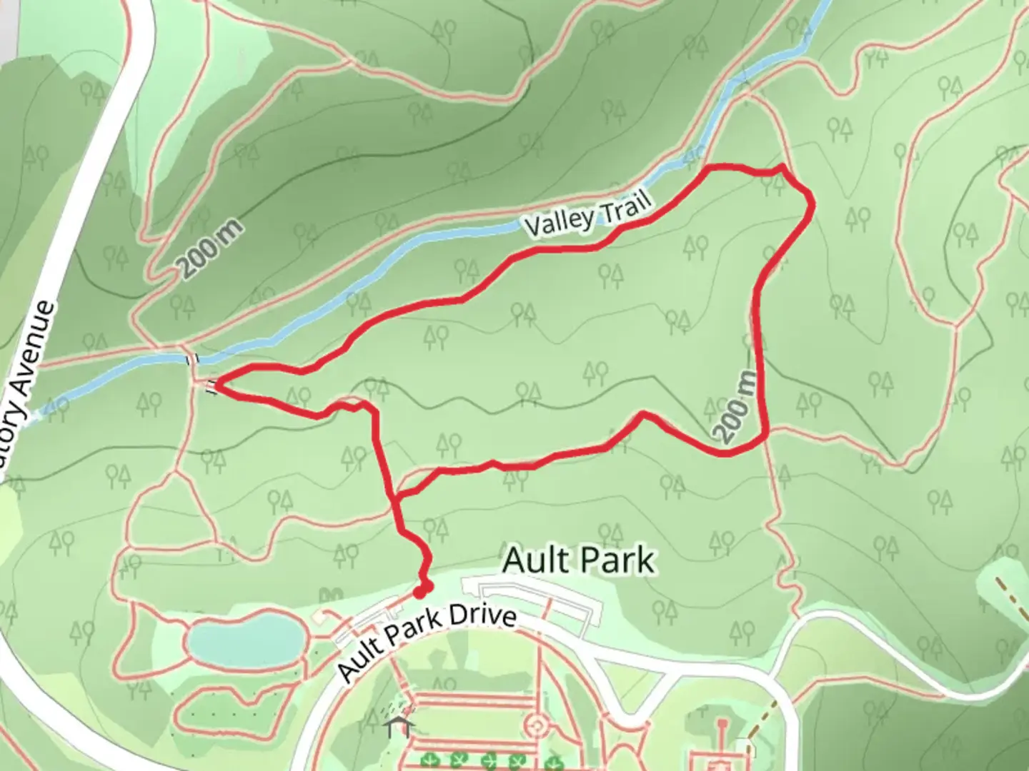 An image depicting the trail Ault Park Short Loop and its surrounding area.