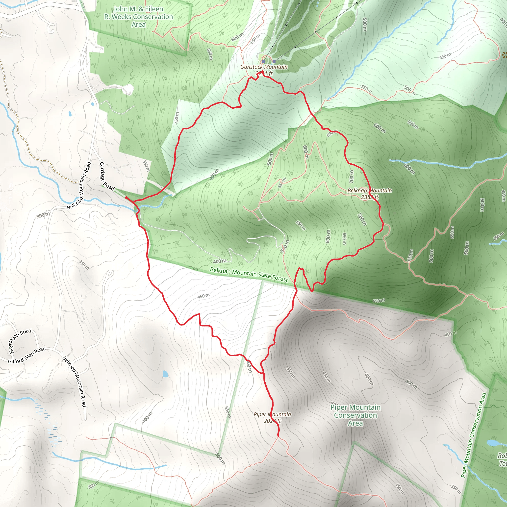 Piper Mountain, Belknap Mountain and Gunstock Mountain Loop mobile static map