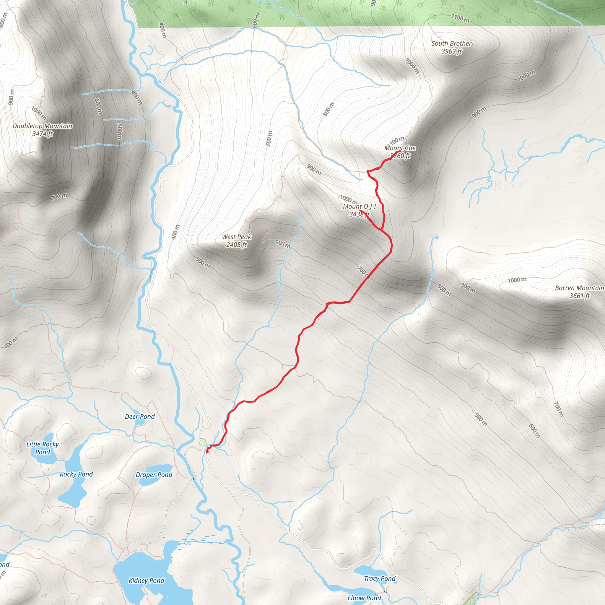 Mount Coe and Mount O-J-I via OJI Trail mobile static map