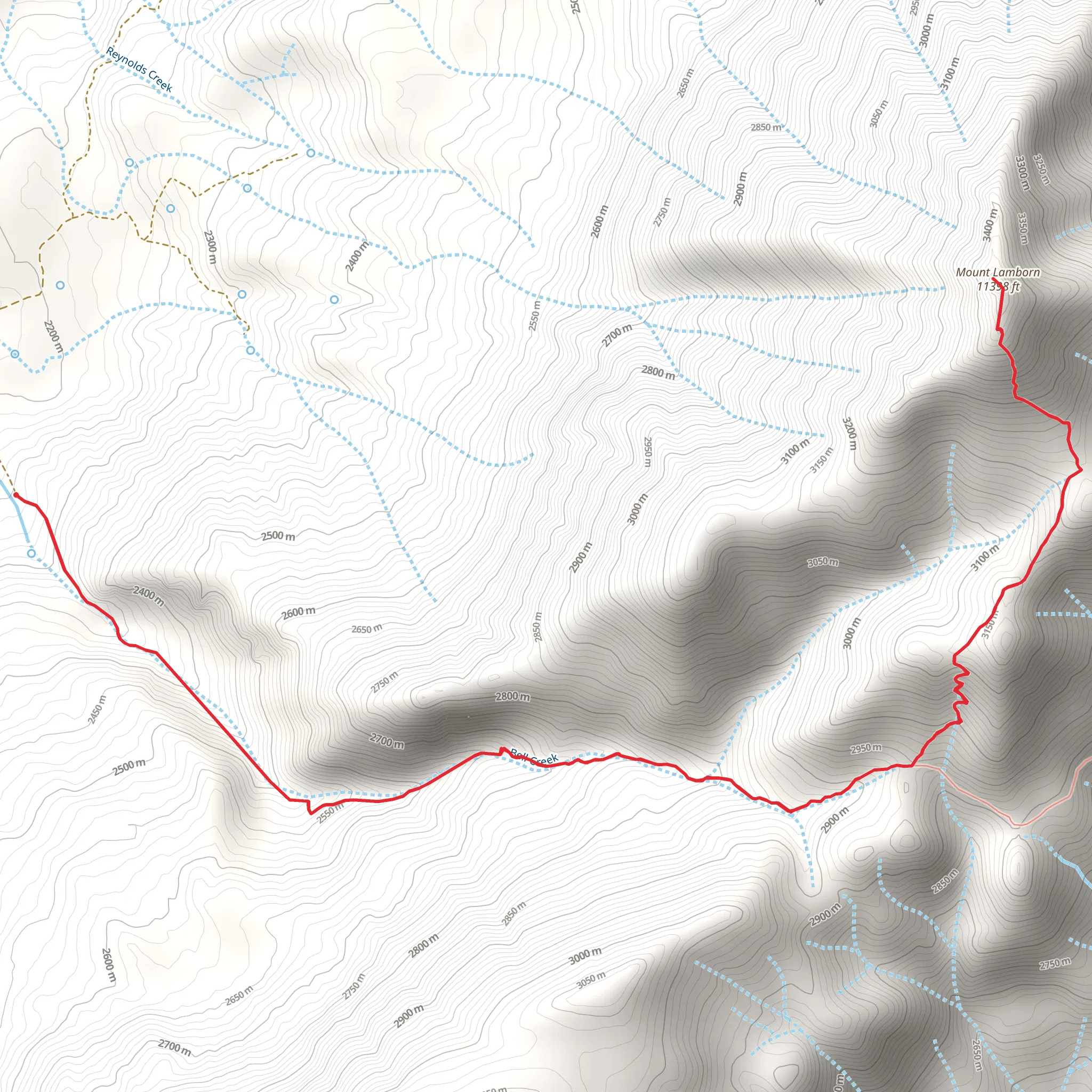 Mount Lamborn via Bell Creek mobile static map